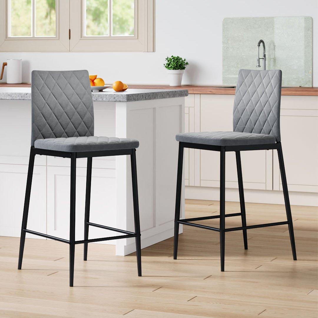 Set of 2 PU Leather Upholstered Bar Stools
