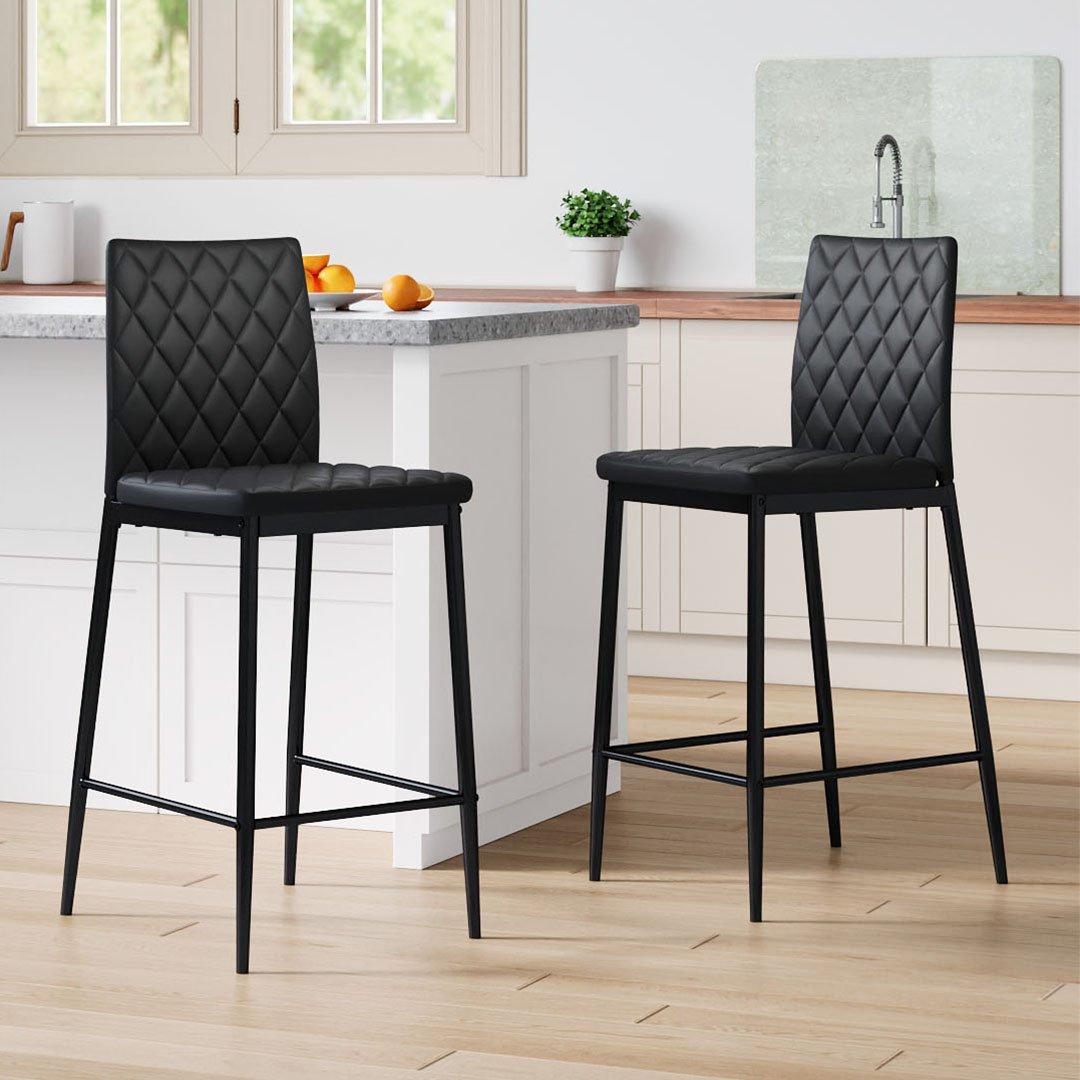 Black - Kabinet UK - Set of 2 PU Leather Upholstered Bar Stools - 1