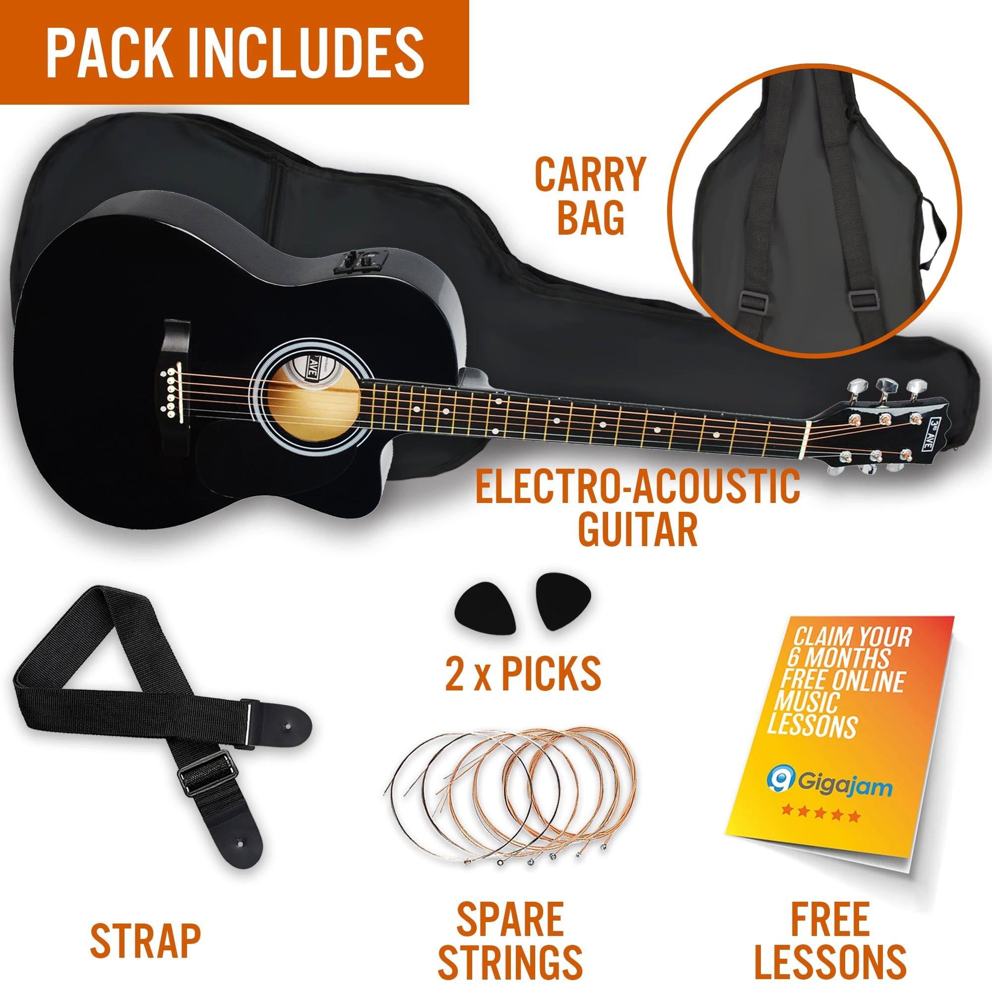 Black - 3rd Avenue - Full Size Electro Acoustic Guitar Pack - 3