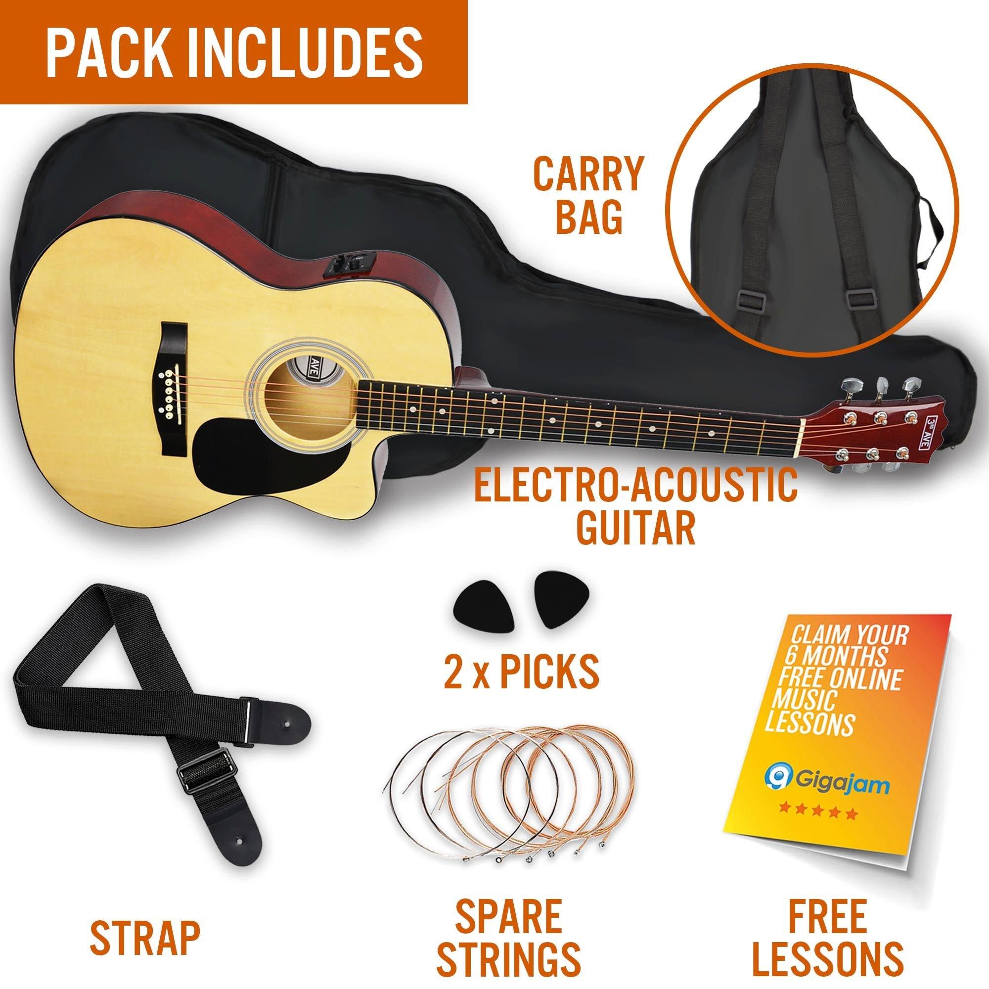 Natural - 3rd Avenue - Full Size Electro Acoustic Guitar Pack - 3