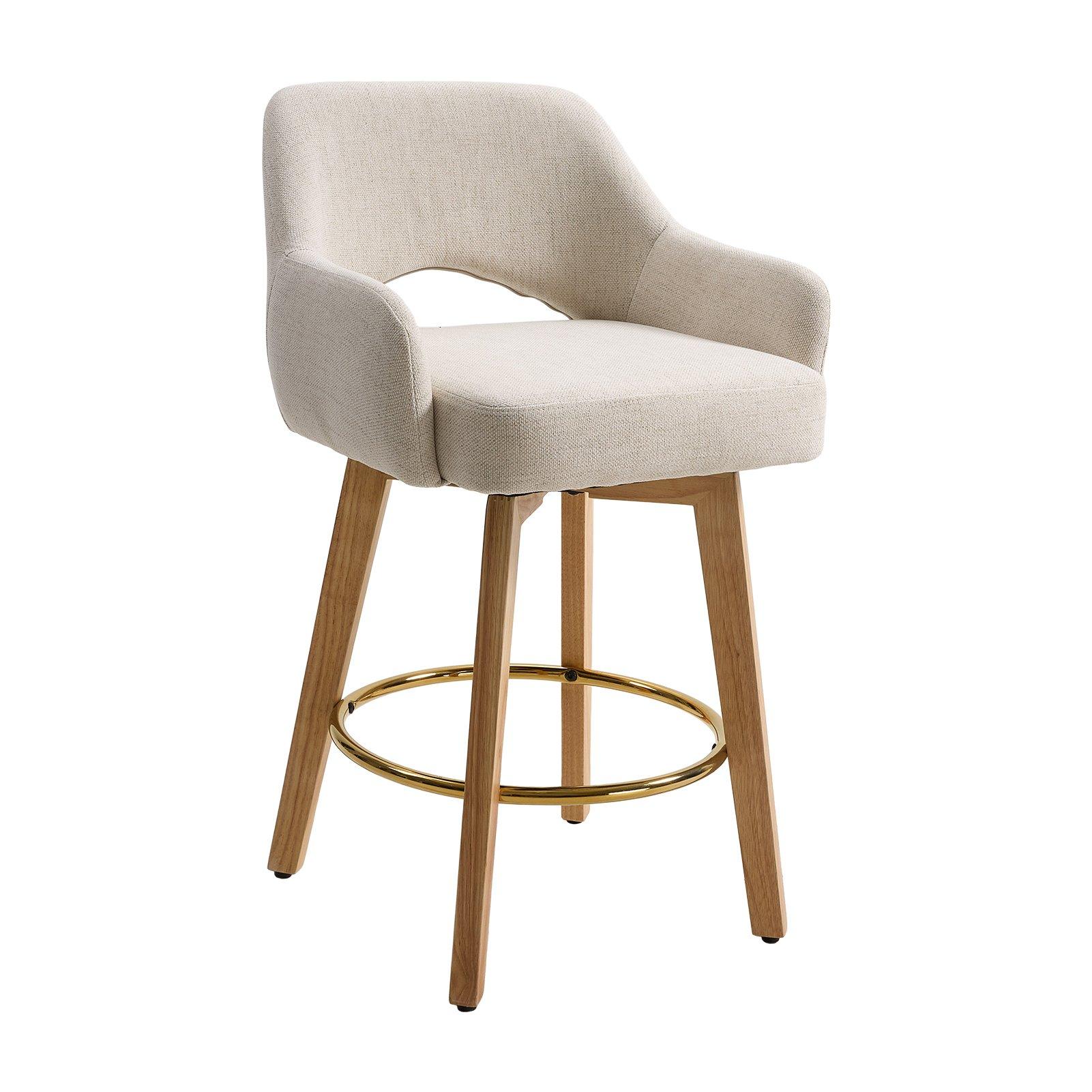 Beige - Kabinet UK - Set of 2 Swivel Chenille Upholstered Bar Stools - 1