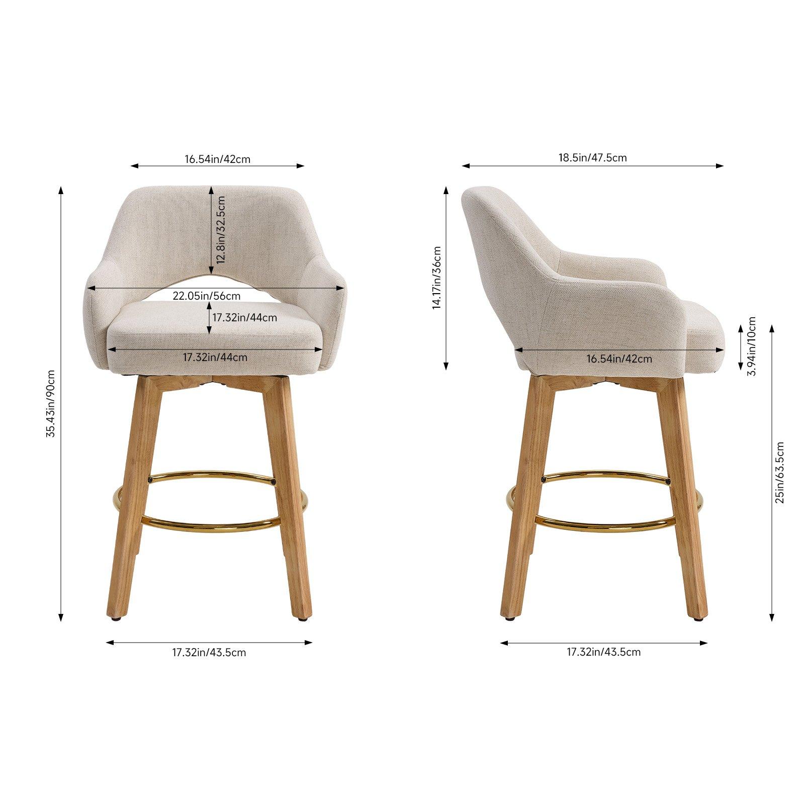 Beige - Kabinet UK - Set of 2 Swivel Chenille Upholstered Bar Stools - 2