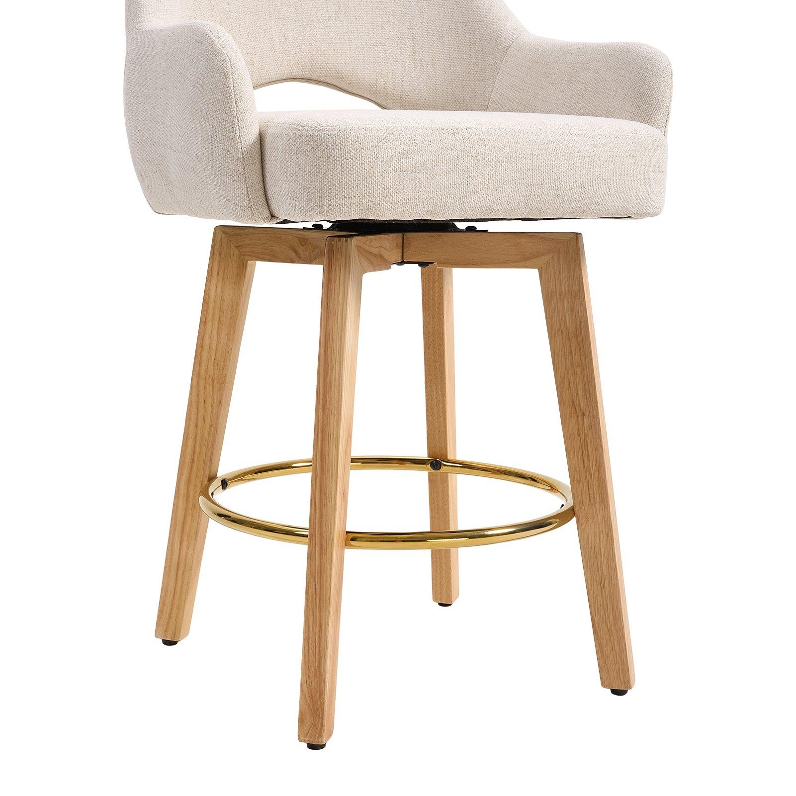 Beige - Kabinet UK - Set of 2 Swivel Chenille Upholstered Bar Stools - 5