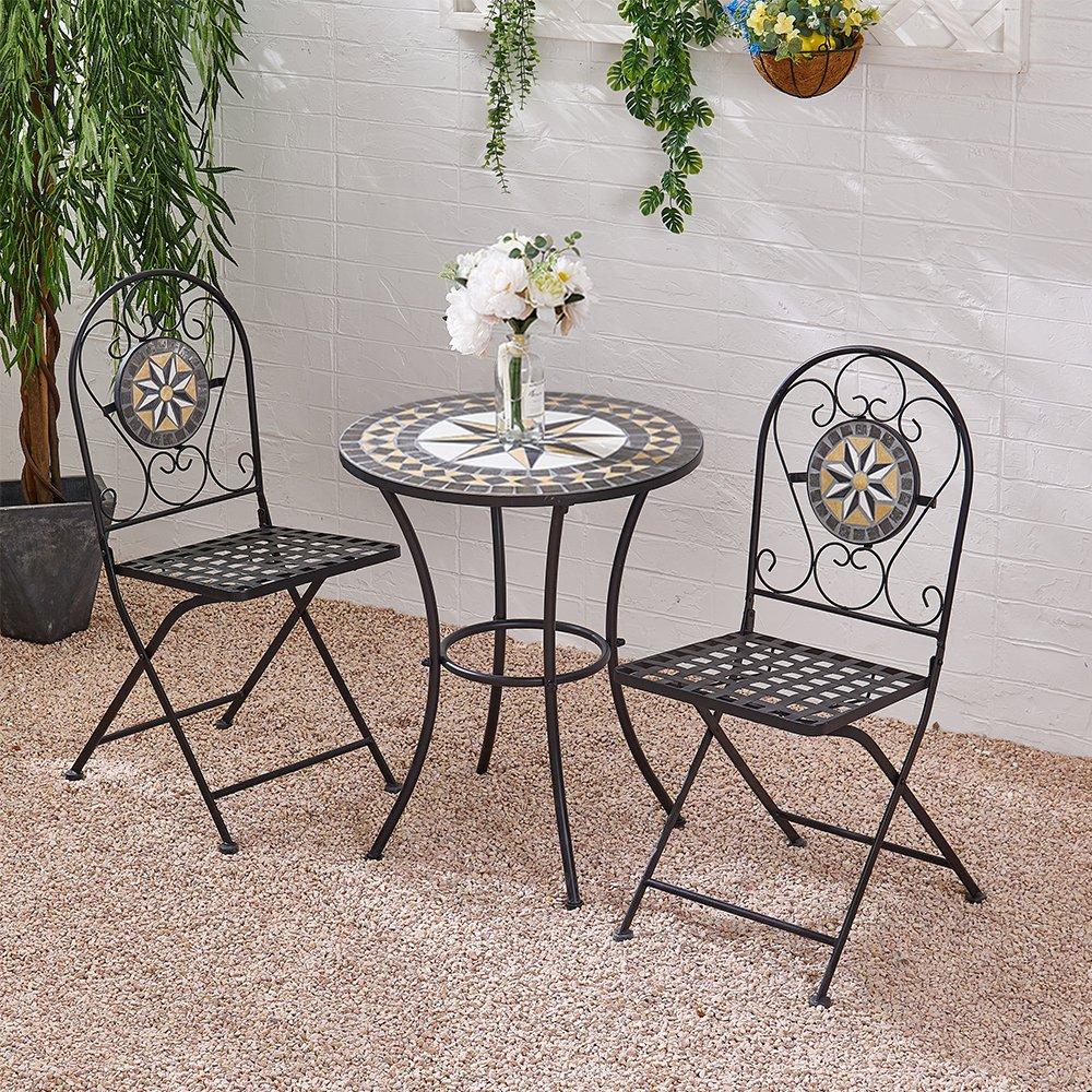 White/Black - Breeins - 3-Piece Mosaic Garden Dining Set - 1