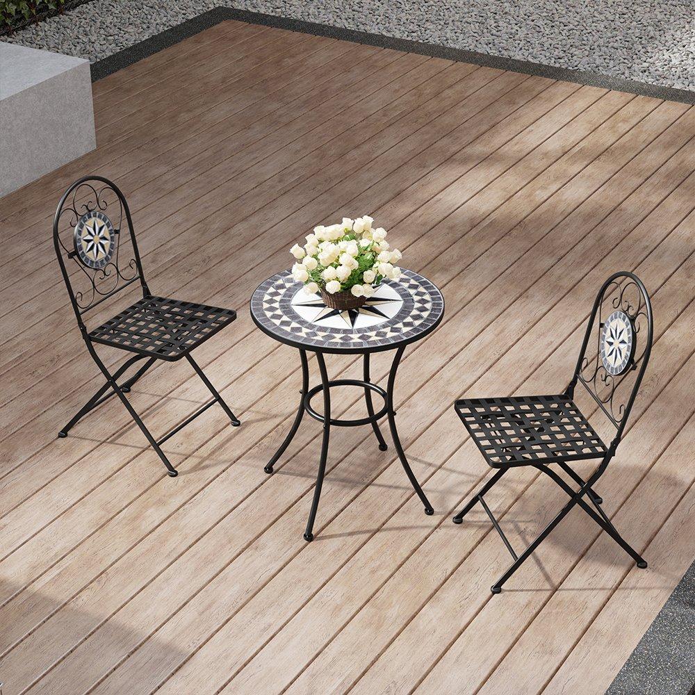 White/Black - Breeins - 3-Piece Mosaic Garden Dining Set - 16