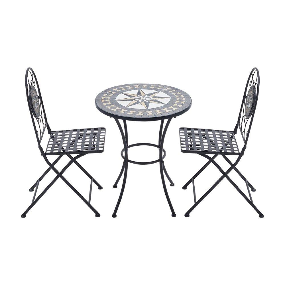 White/Black - Breeins - 3-Piece Mosaic Garden Dining Set - 5