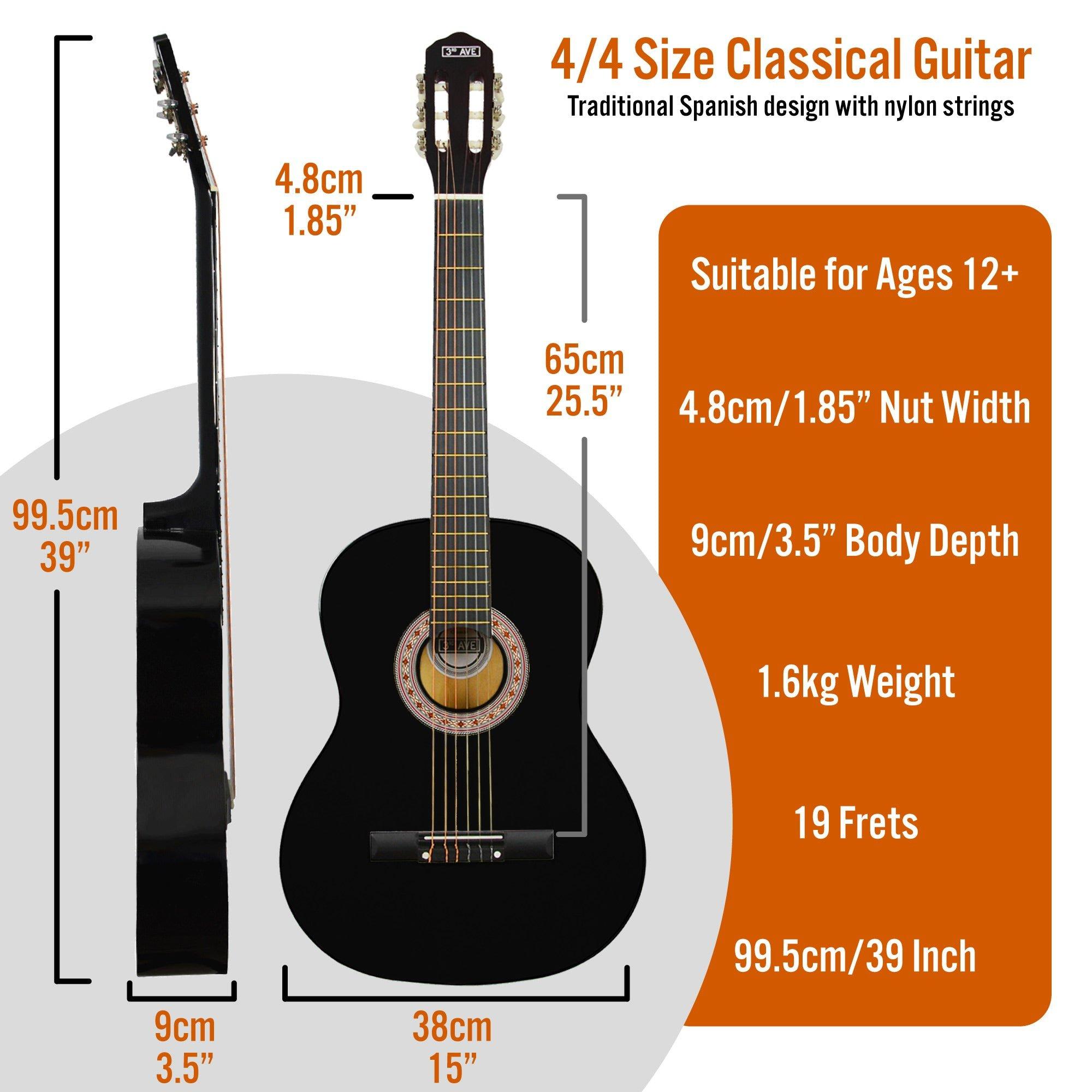 Black - 3rd Avenue - Full Size Classical Guitar Pack - 2