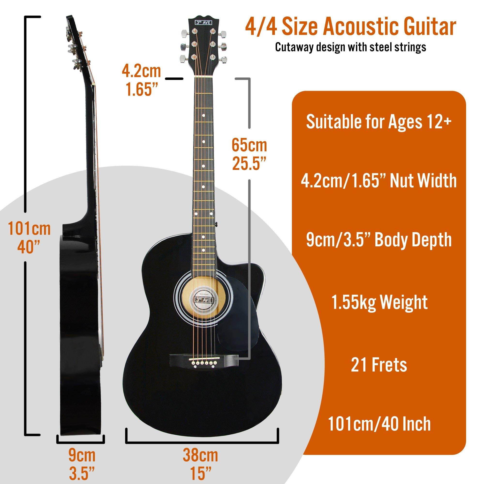 Black - 3rd Avenue - Full Size Cutaway Acoustic Guitar Pack - 2