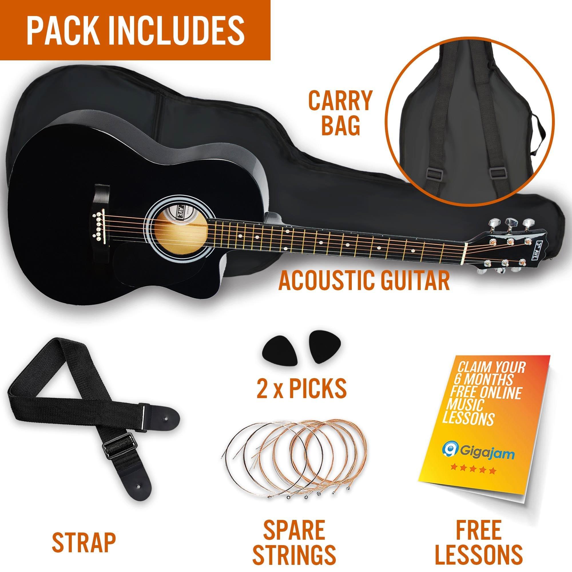 Black - 3rd Avenue - Full Size Cutaway Acoustic Guitar Pack - 3