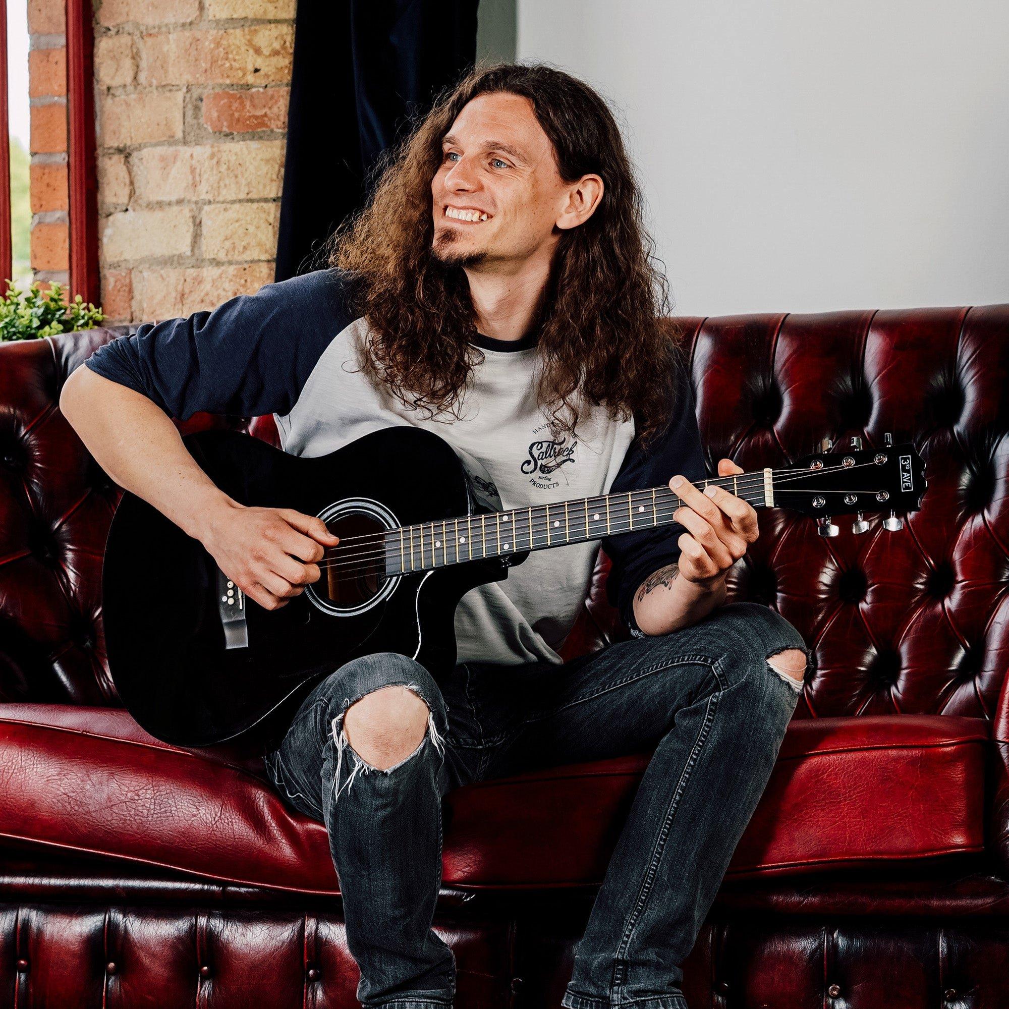 Black - 3rd Avenue - Full Size Cutaway Acoustic Guitar Pack - 5