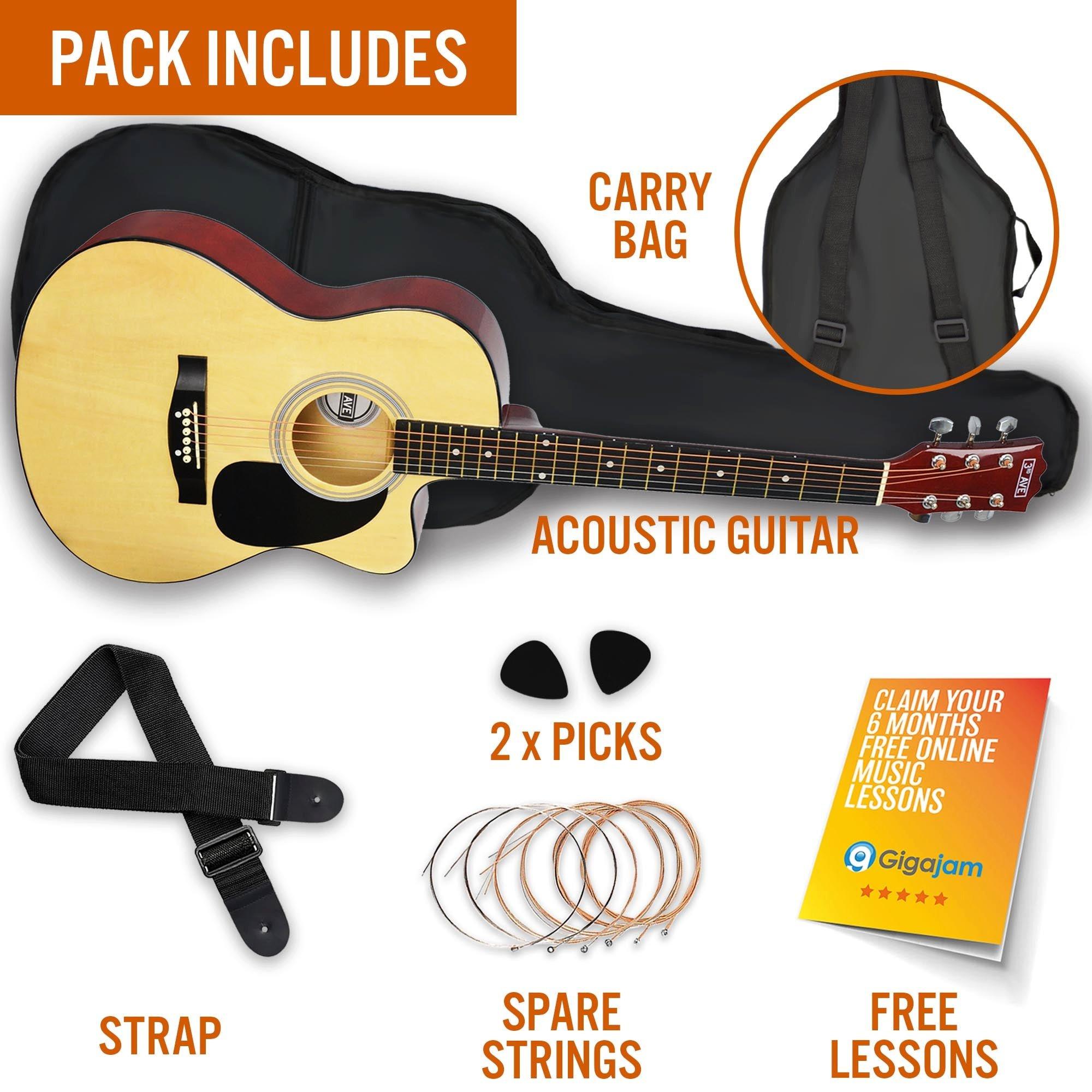 Natural - 3rd Avenue - Full Size Cutaway Acoustic Guitar Pack - 3