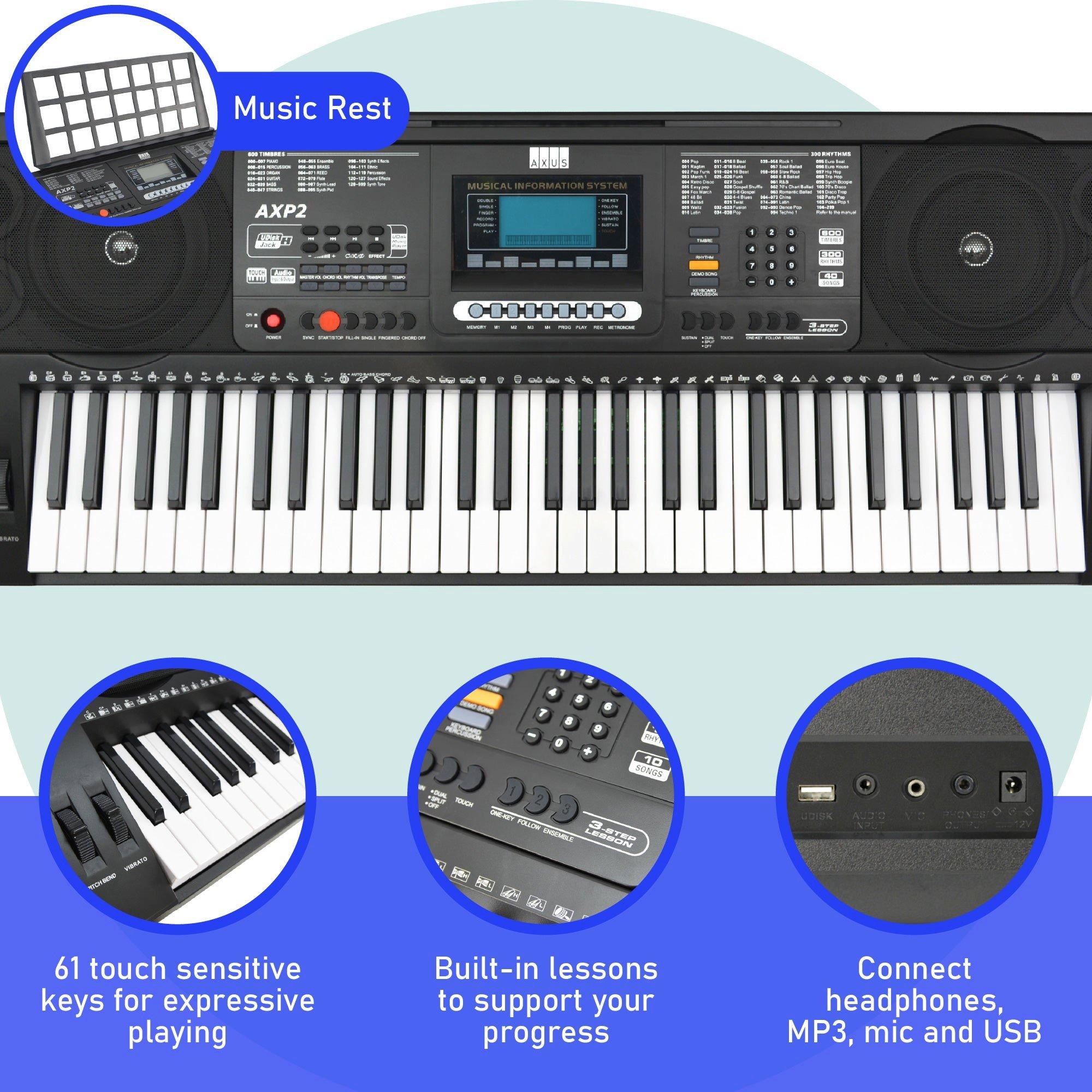 Black - Axus - AXP2 Electronic Keyboard Pack - 2