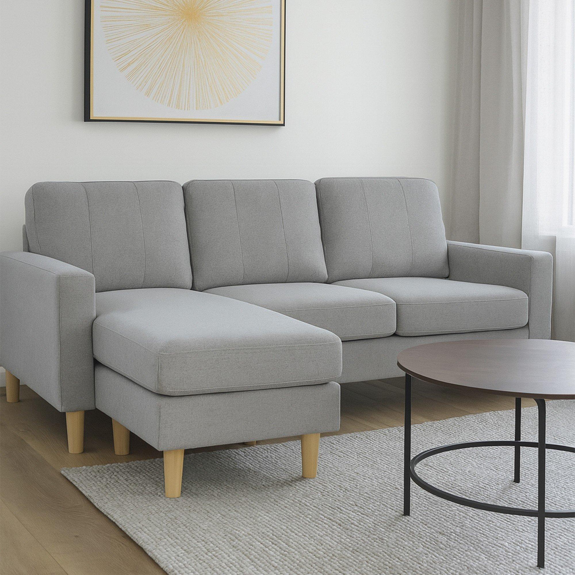 Aspire Pad Compact Sofa With Reversible Chaise - Grey - 3 Seater
