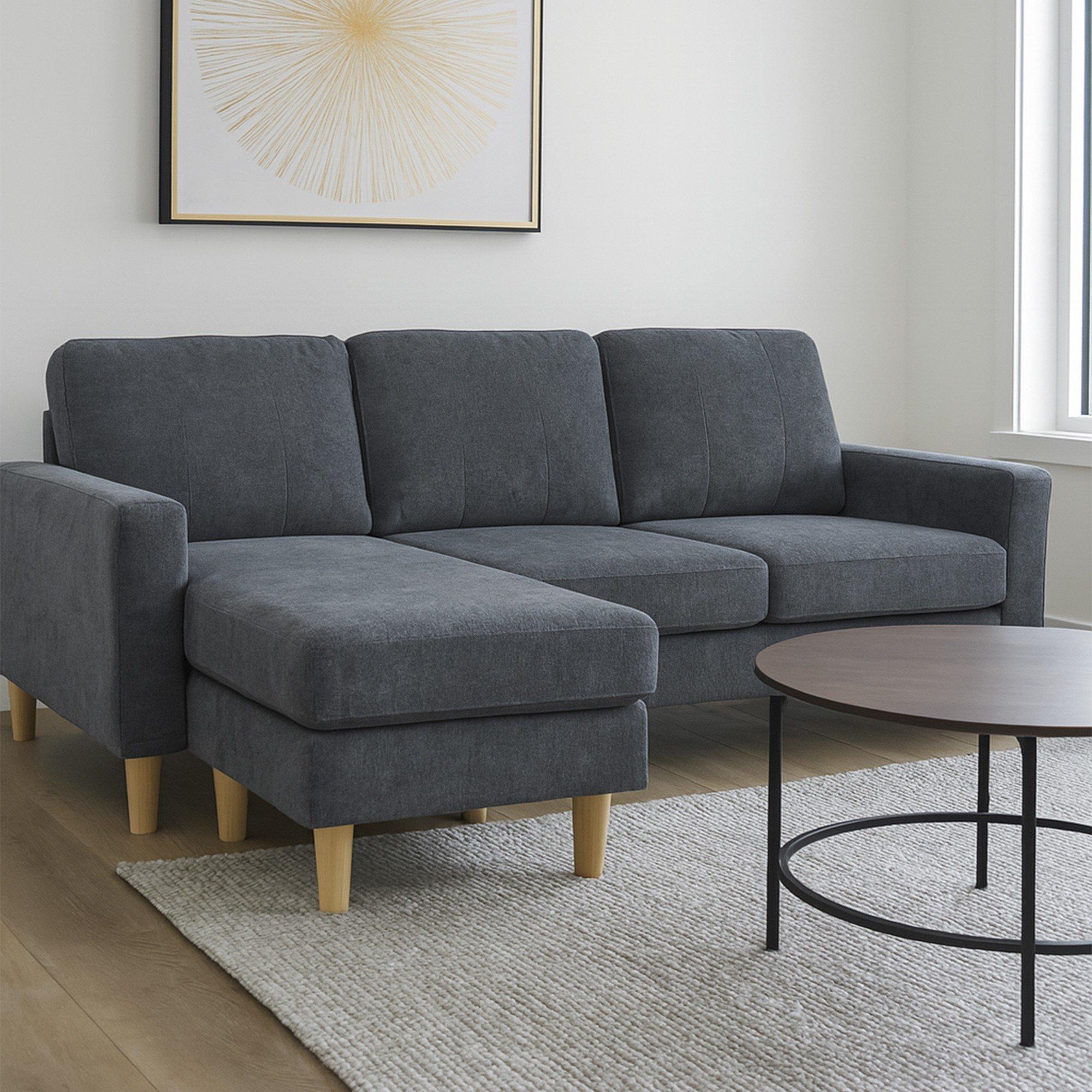 Aspire Pad Compact Sofa With Reversible Chaise - Charcoal - 3 Seater