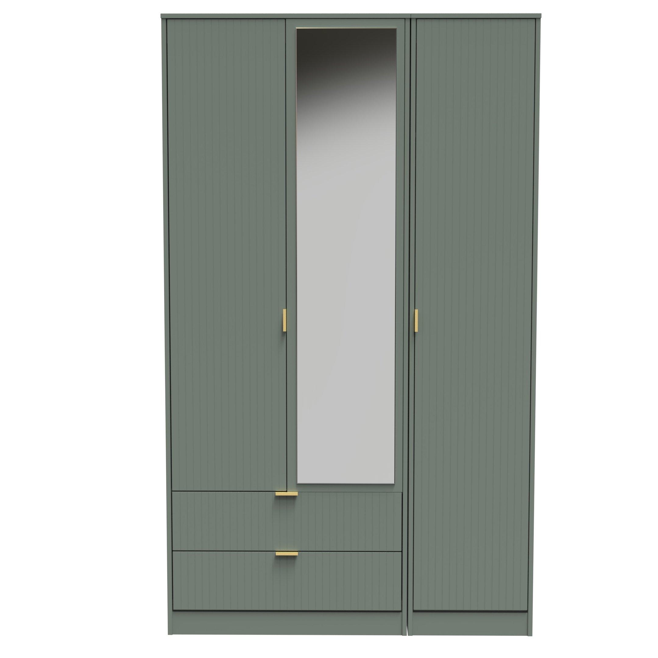 Welcome Furniture  Nashville Tall Triple 2 Drawer Mirrored Wardrobe - Reed Green - XL