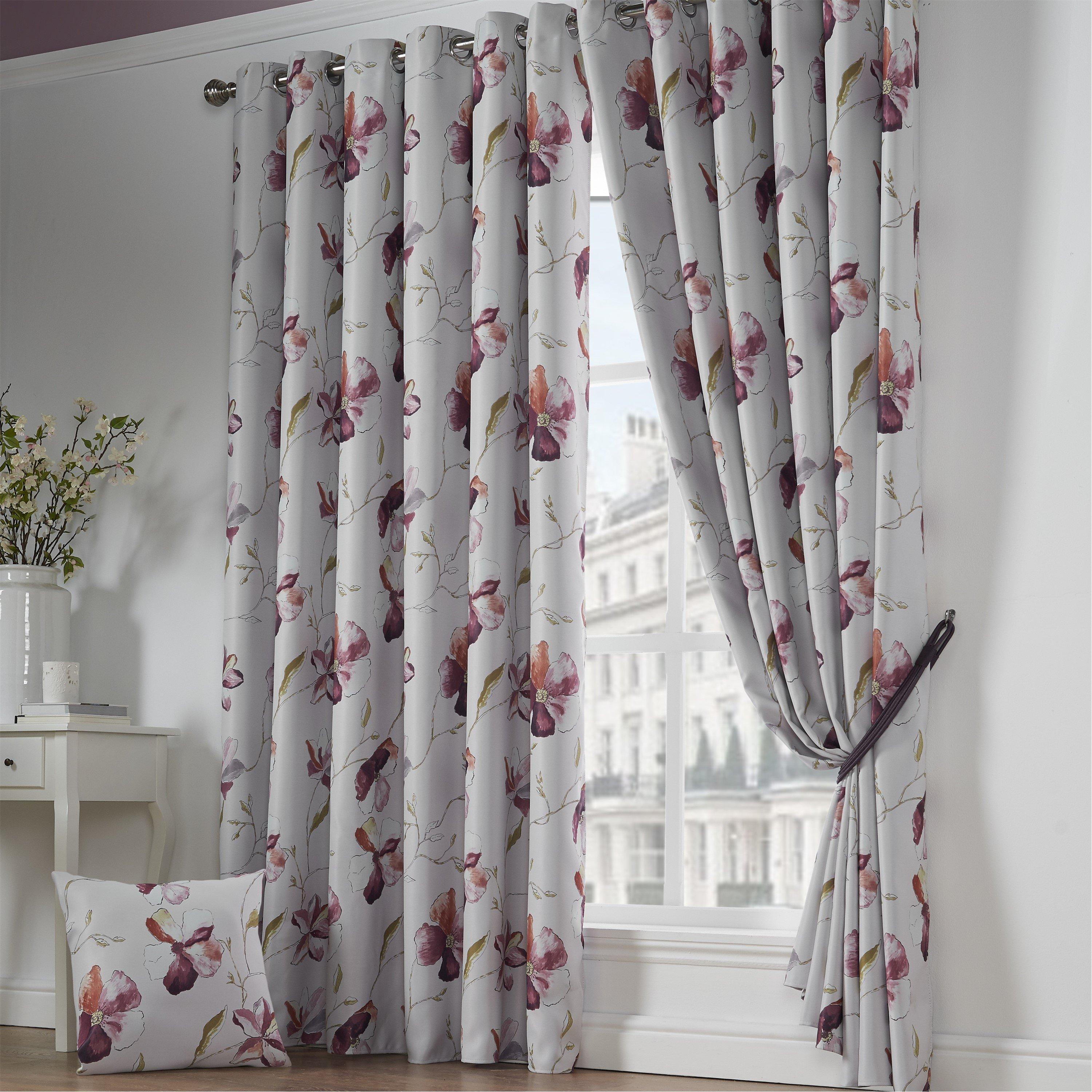 Multi - Alan Symonds - Ascot Floral Blackout Ring Top Curtains - 1