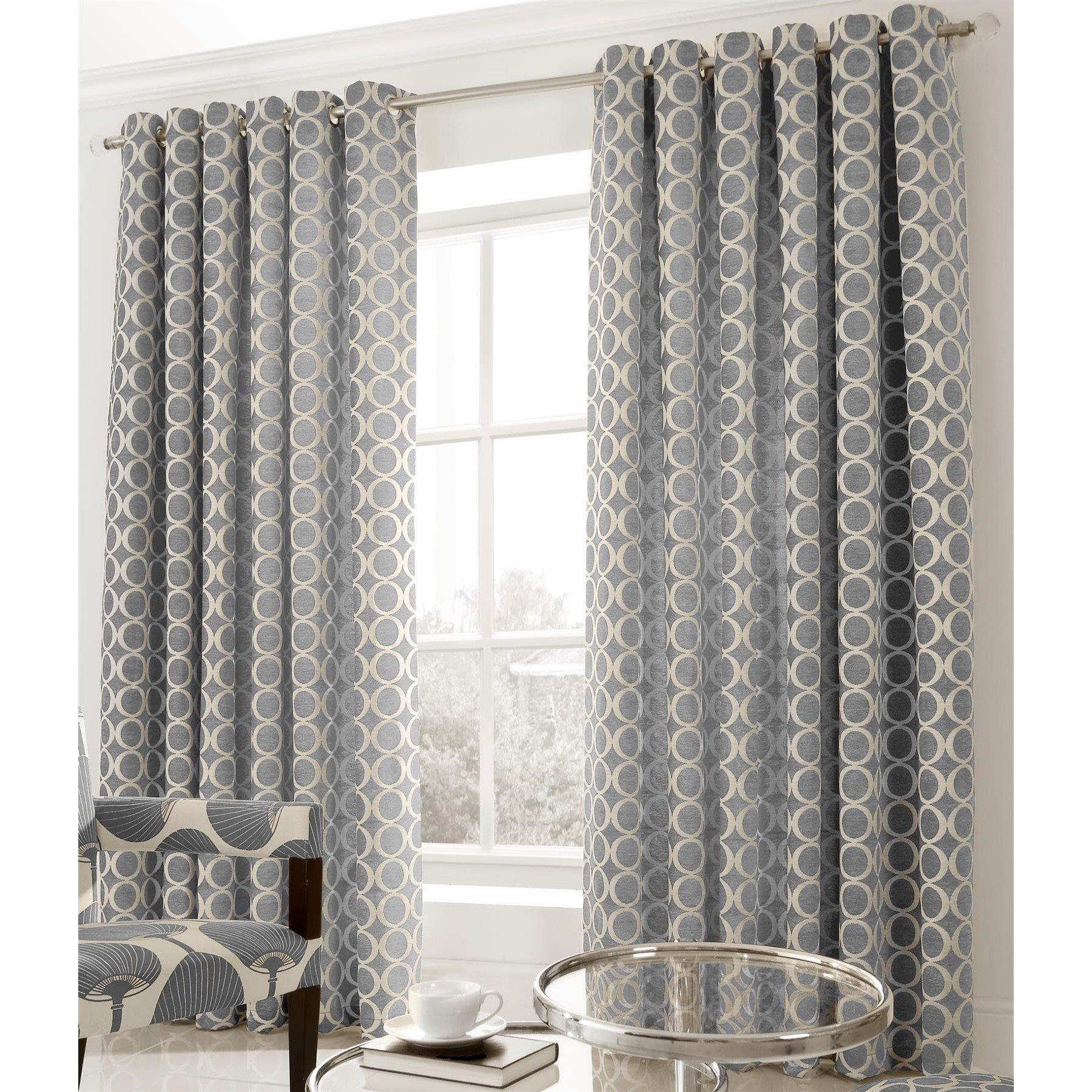 Silver - Alan Symonds - Heavy Chenille Geometric Ring Top Curtains - 1