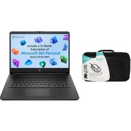 HP 14 Laptop Intel, 4GB, 128GB, Win 11s Case Bundle