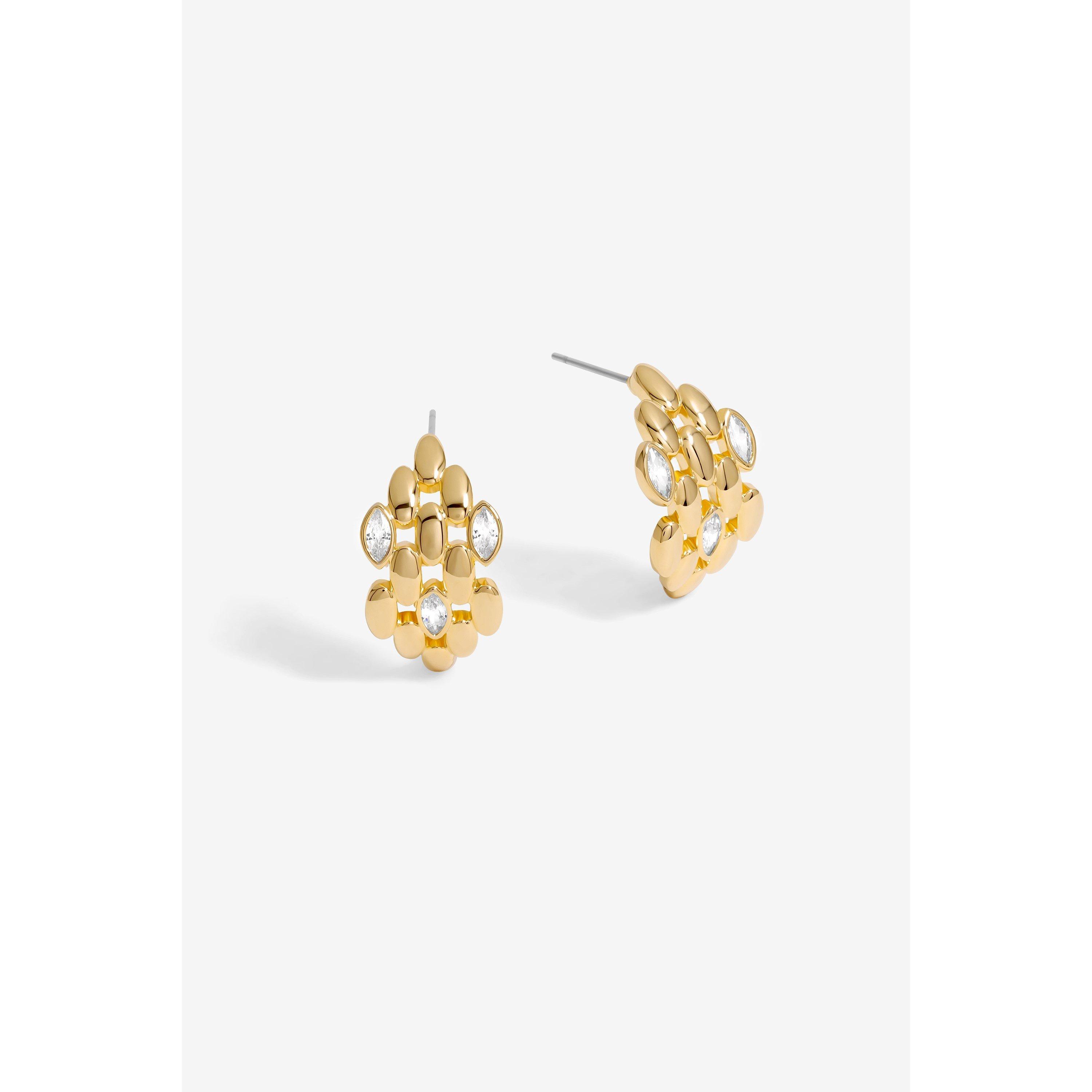 Gold - Jon Richard - Gold Plated CZ And Polished Chain Hoops - 1