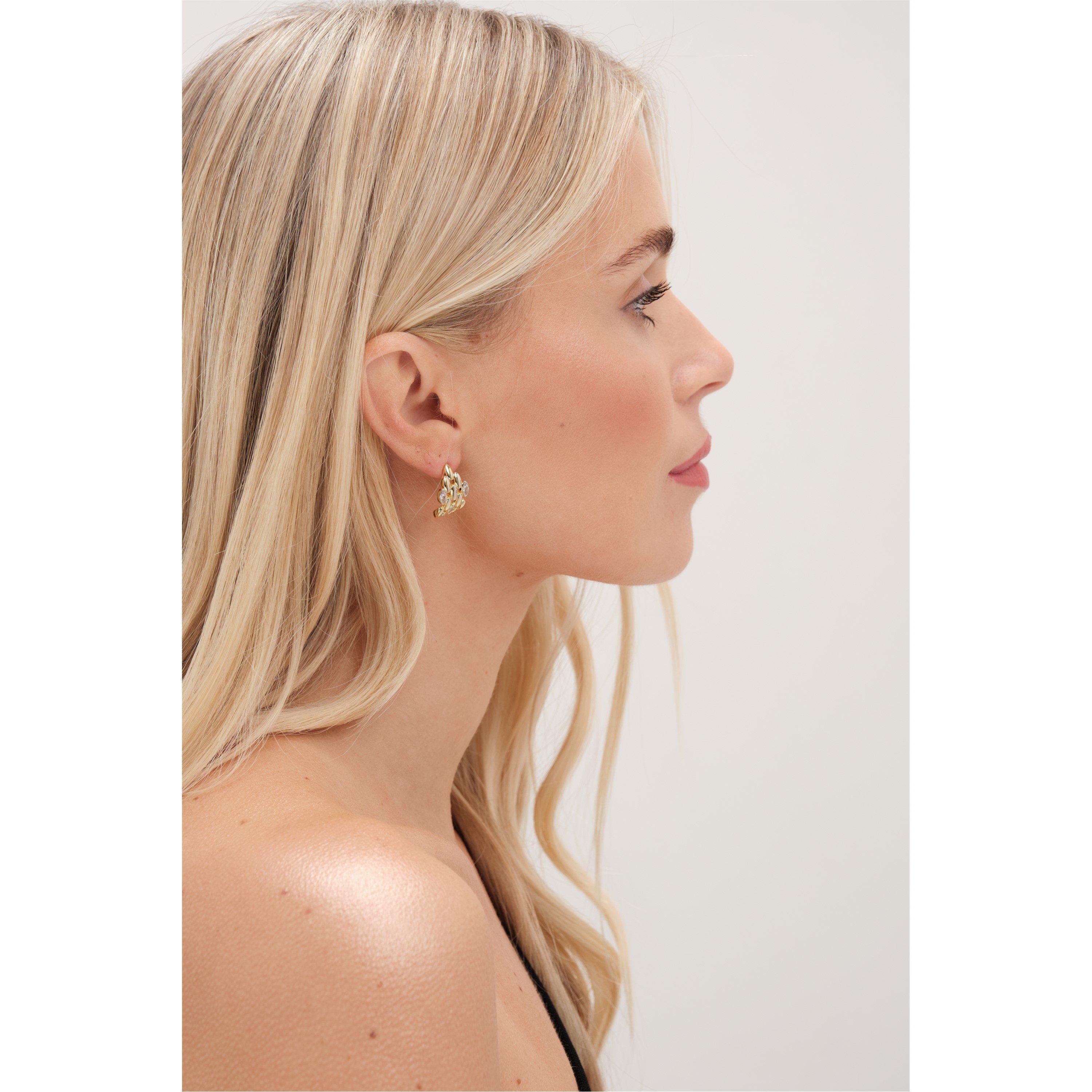 Gold - Jon Richard - Gold Plated CZ And Polished Chain Hoops - 3