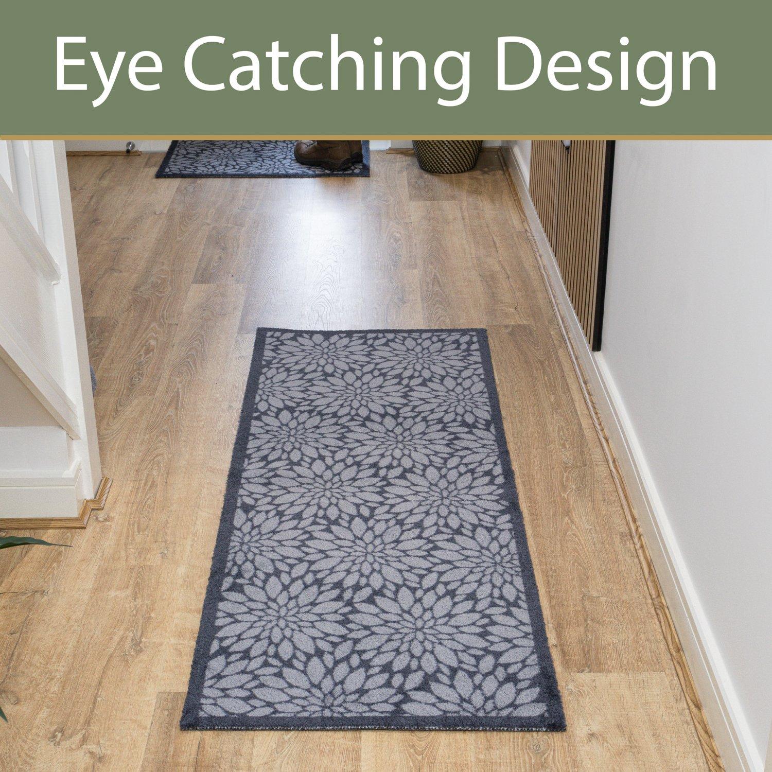 Grey - JVL - Mega Mat Entrance RunnerFlowers 57x150cm - 4