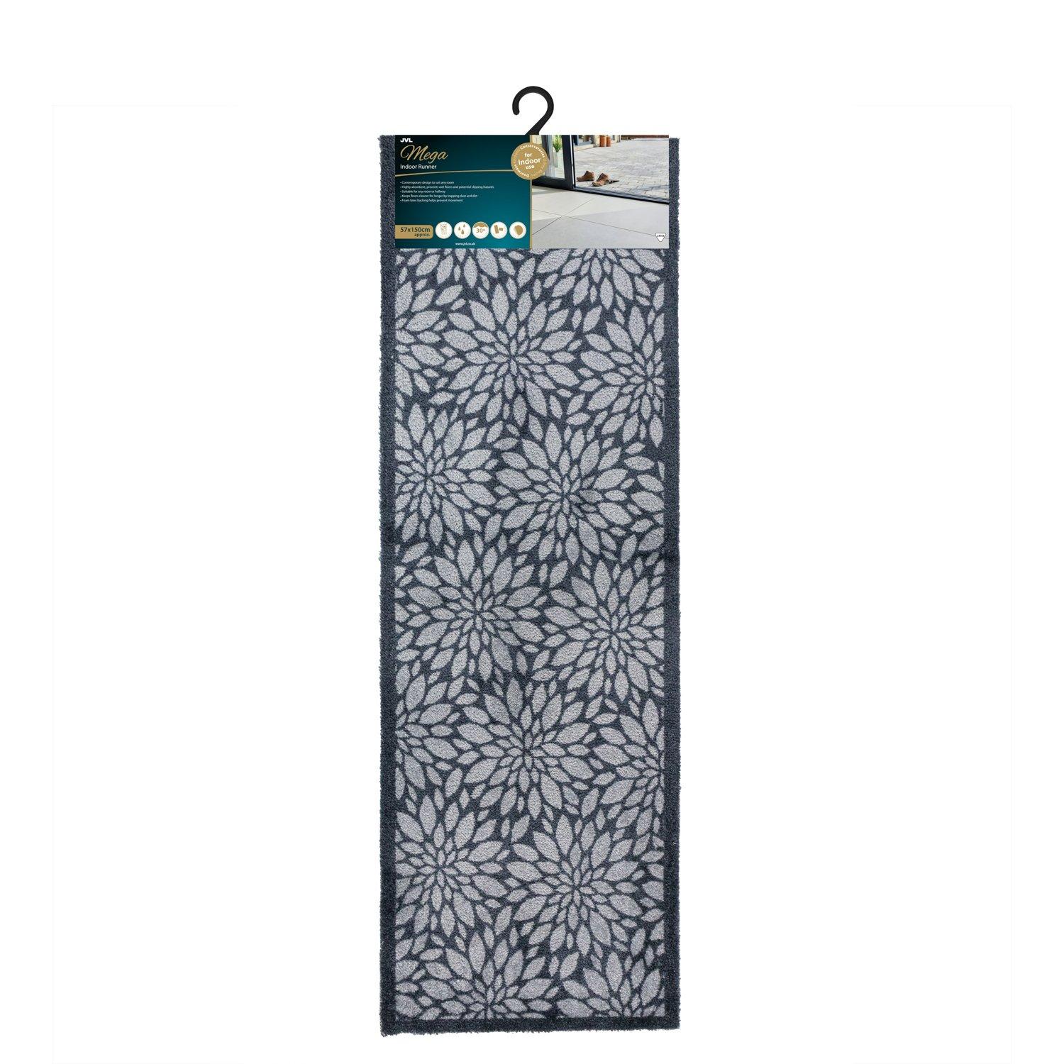 Grey - JVL - Mega Mat Entrance RunnerFlowers 57x150cm - 10