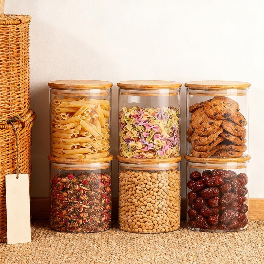 Clear1 - LIFE IDEAS - Glass Jars Storage Containers with Bamboo Lids - 1