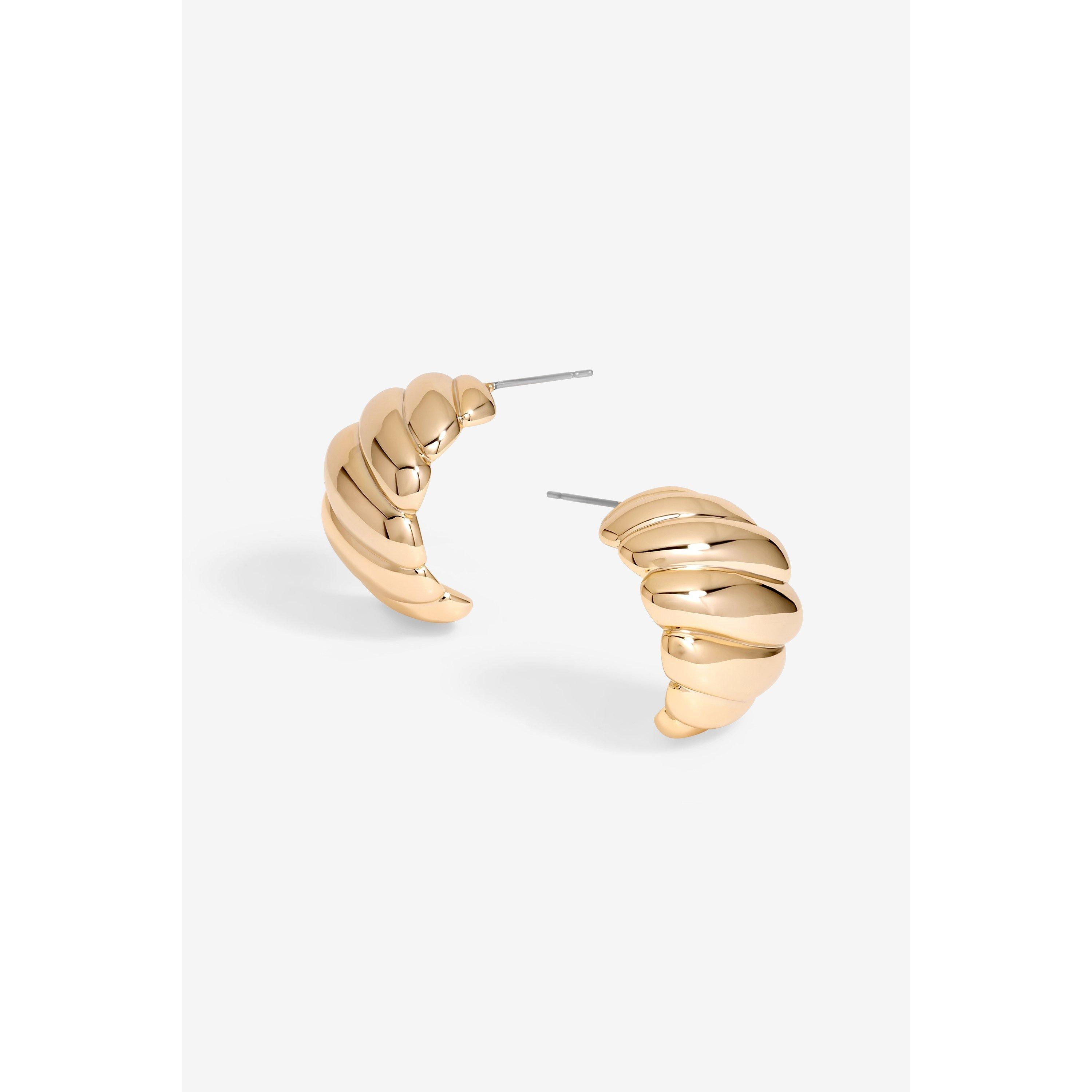 Gold - Jon Richard - Gold Plated Chunky Ridge Dome Earrings - 1