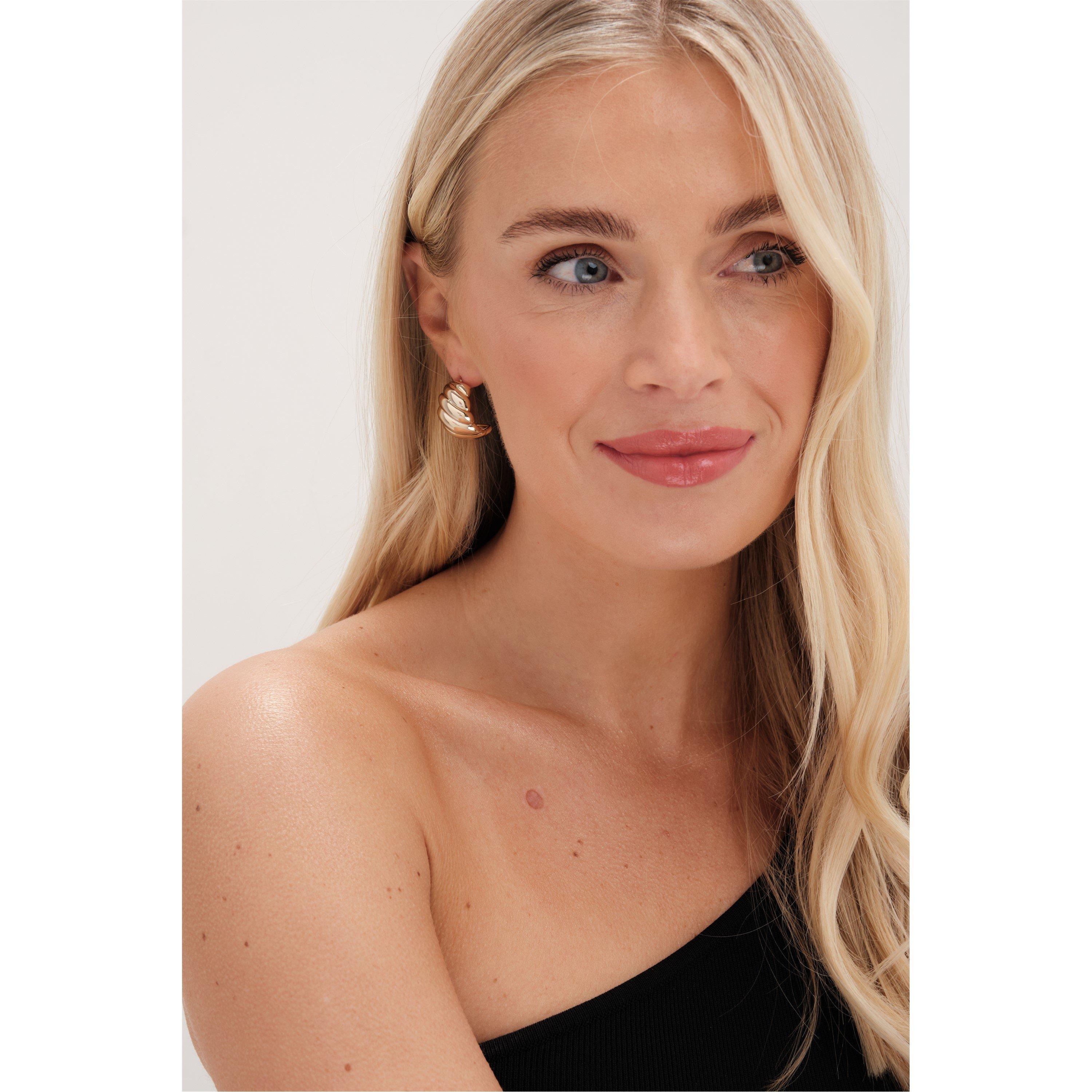 Gold - Jon Richard - Gold Plated Chunky Ridge Dome Earrings - 2