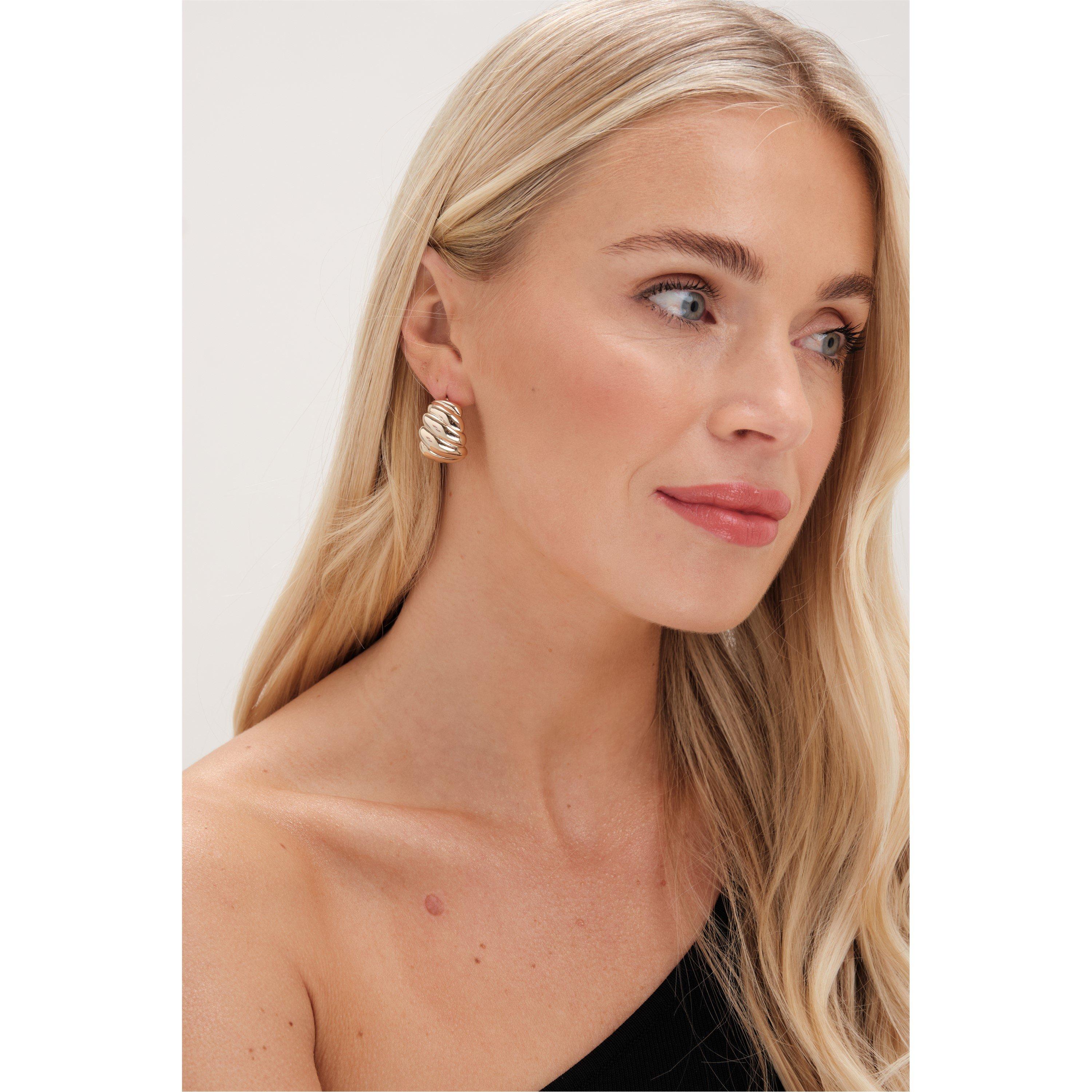 Gold - Jon Richard - Gold Plated Chunky Ridge Dome Earrings - 3