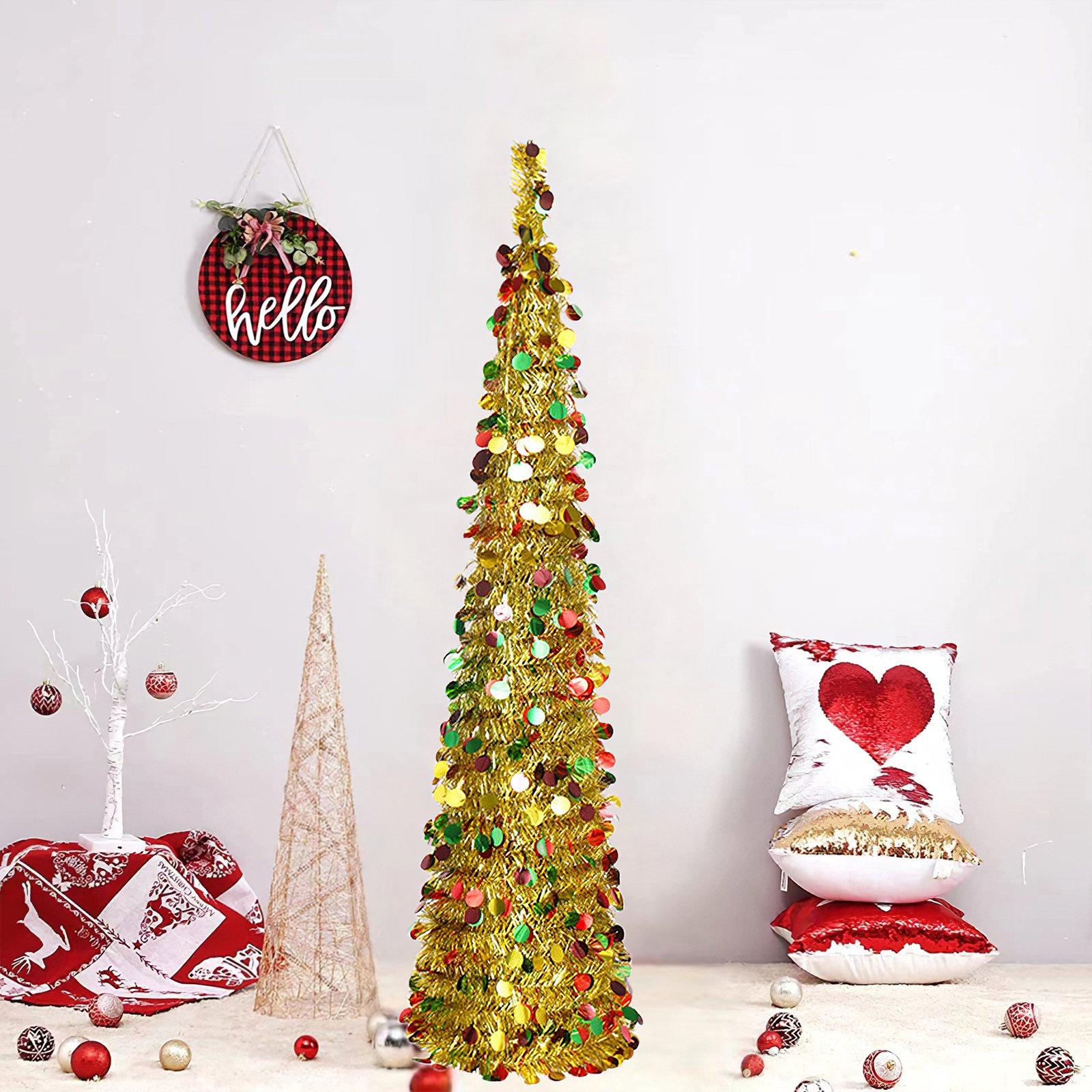 Gold - LIFE IDEAS - 150cm Collapsible Tinsel Christmas Tree - 1