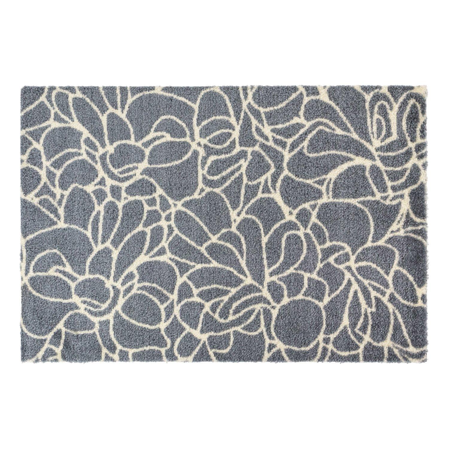 Grey - JVL - Mega Mat Entrance Doormat Floral 50x75cm - 1