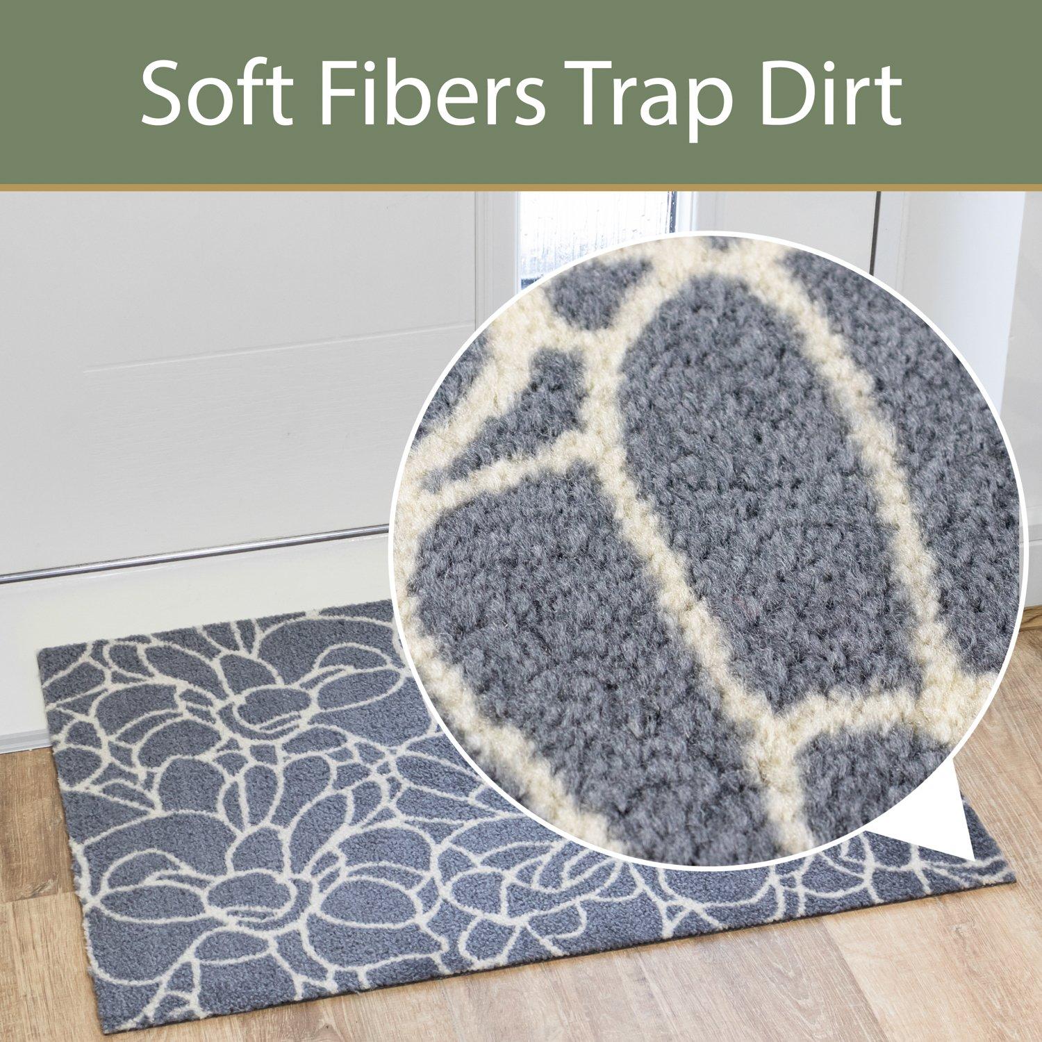 Grey - JVL - Mega Mat Entrance Doormat Floral 50x75cm - 6