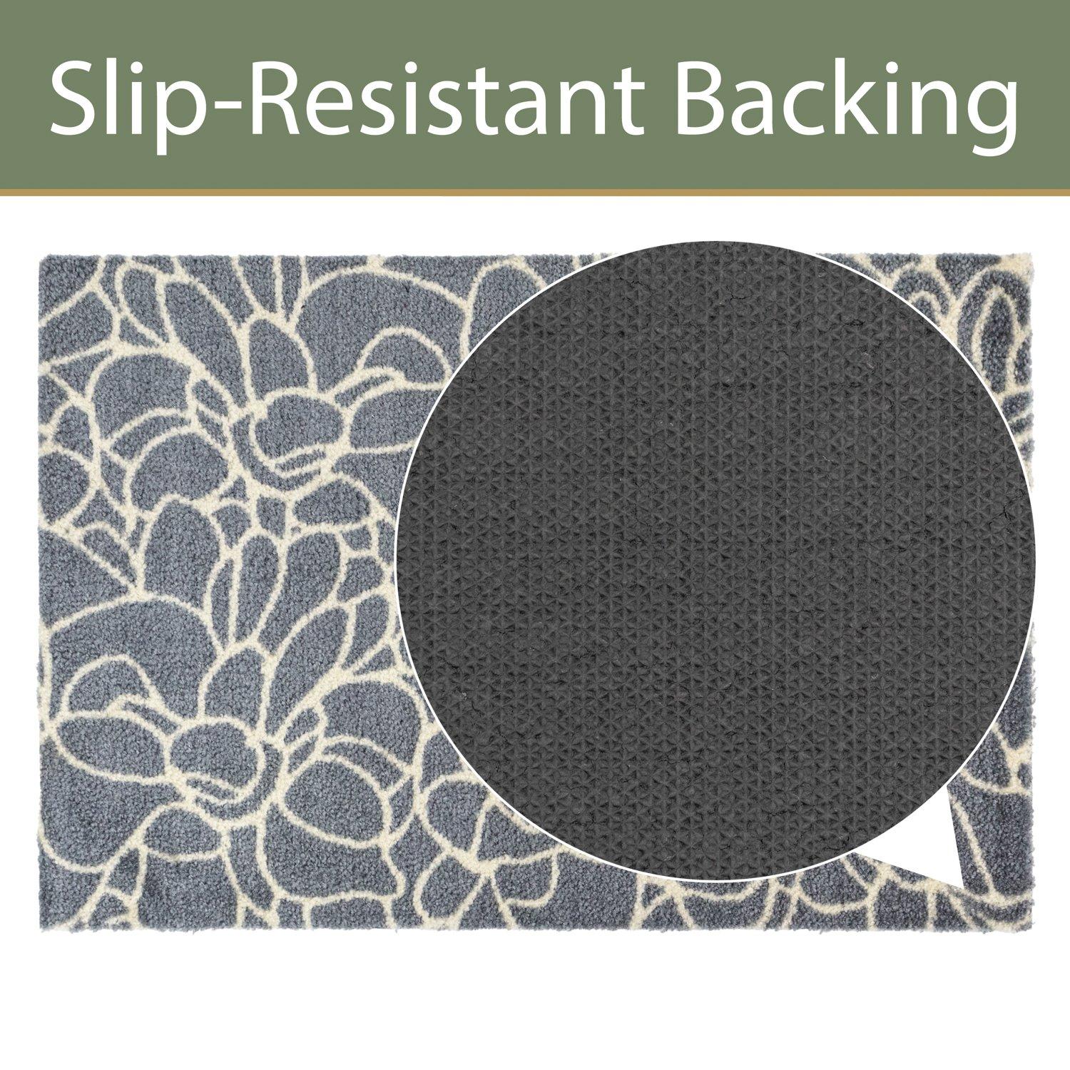 Grey - JVL - Mega Mat Entrance Doormat Floral 50x75cm - 7