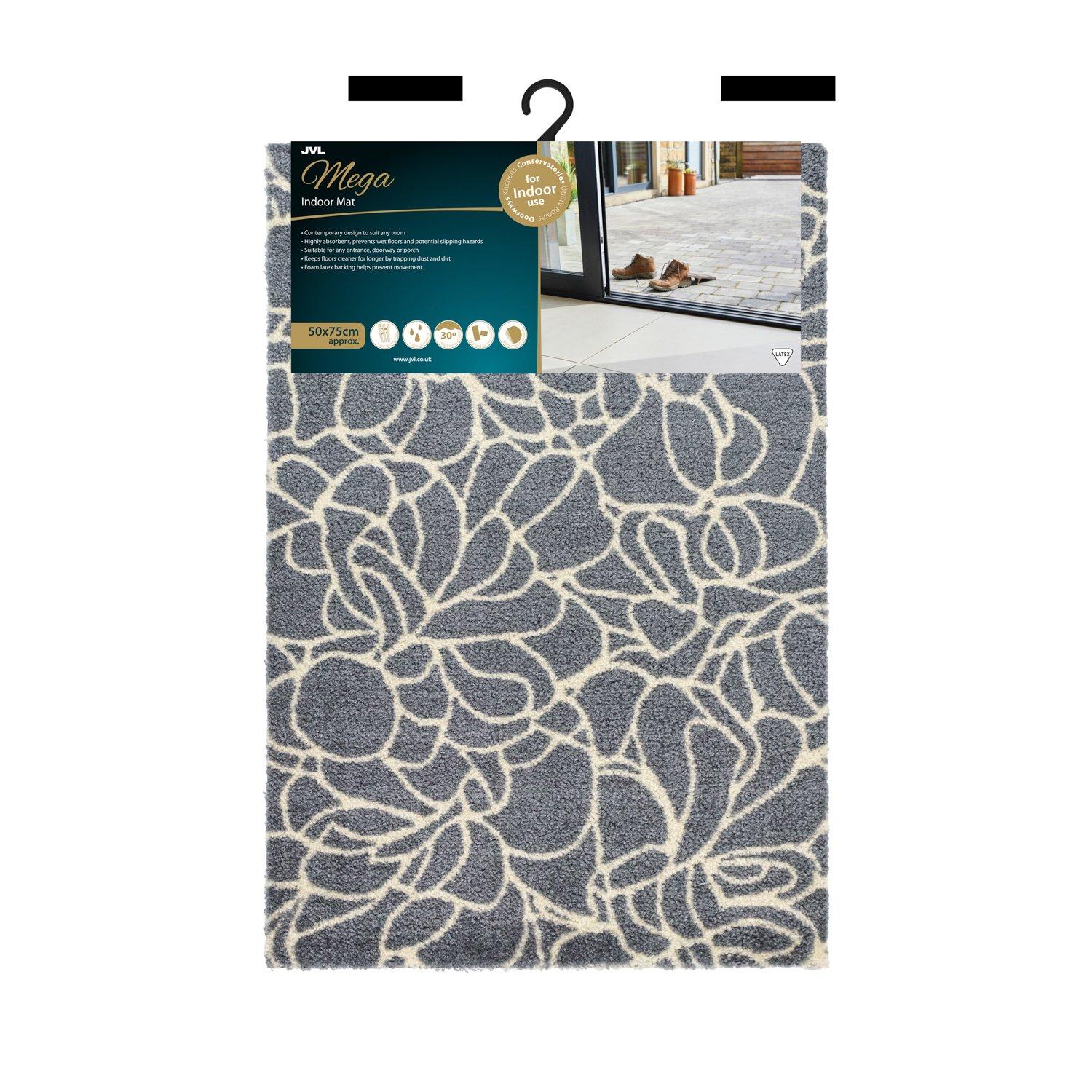 Grey - JVL - Mega Mat Entrance Doormat Floral 50x75cm - 9