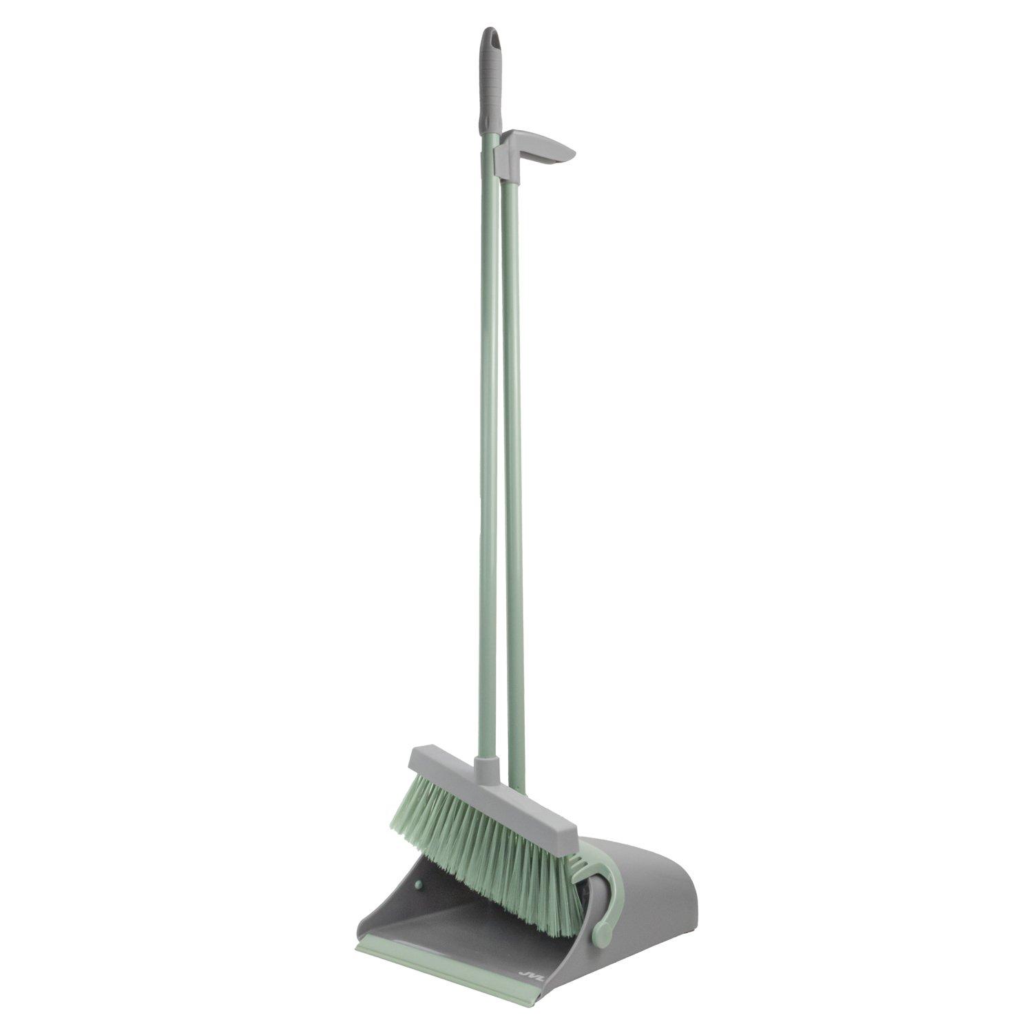 Grey - JVL - JVL Long Handle Lobby Dustpan and Brush Set - Grey - 1