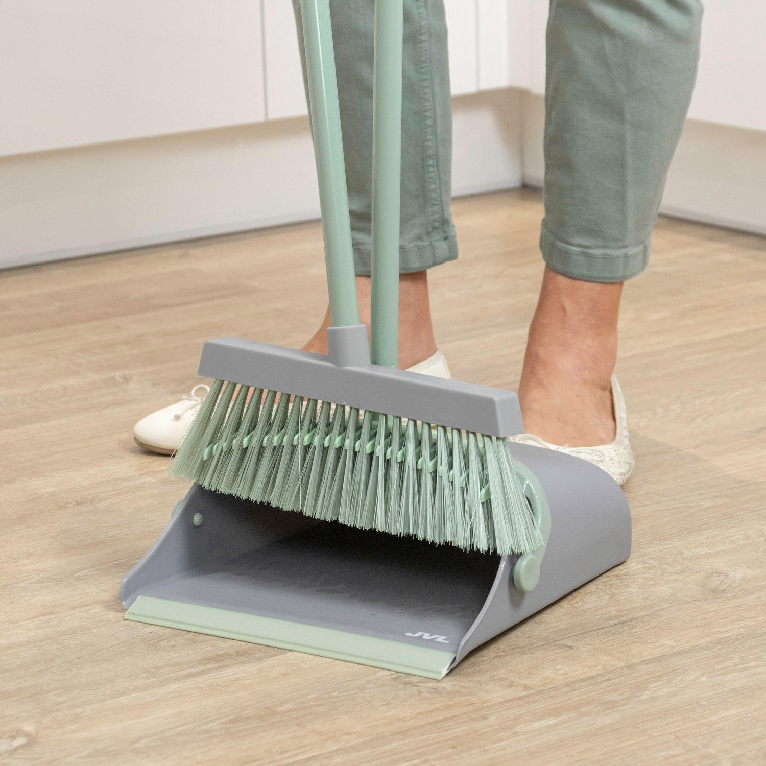 Grey - JVL - JVL Long Handle Lobby Dustpan and Brush Set - Grey - 11