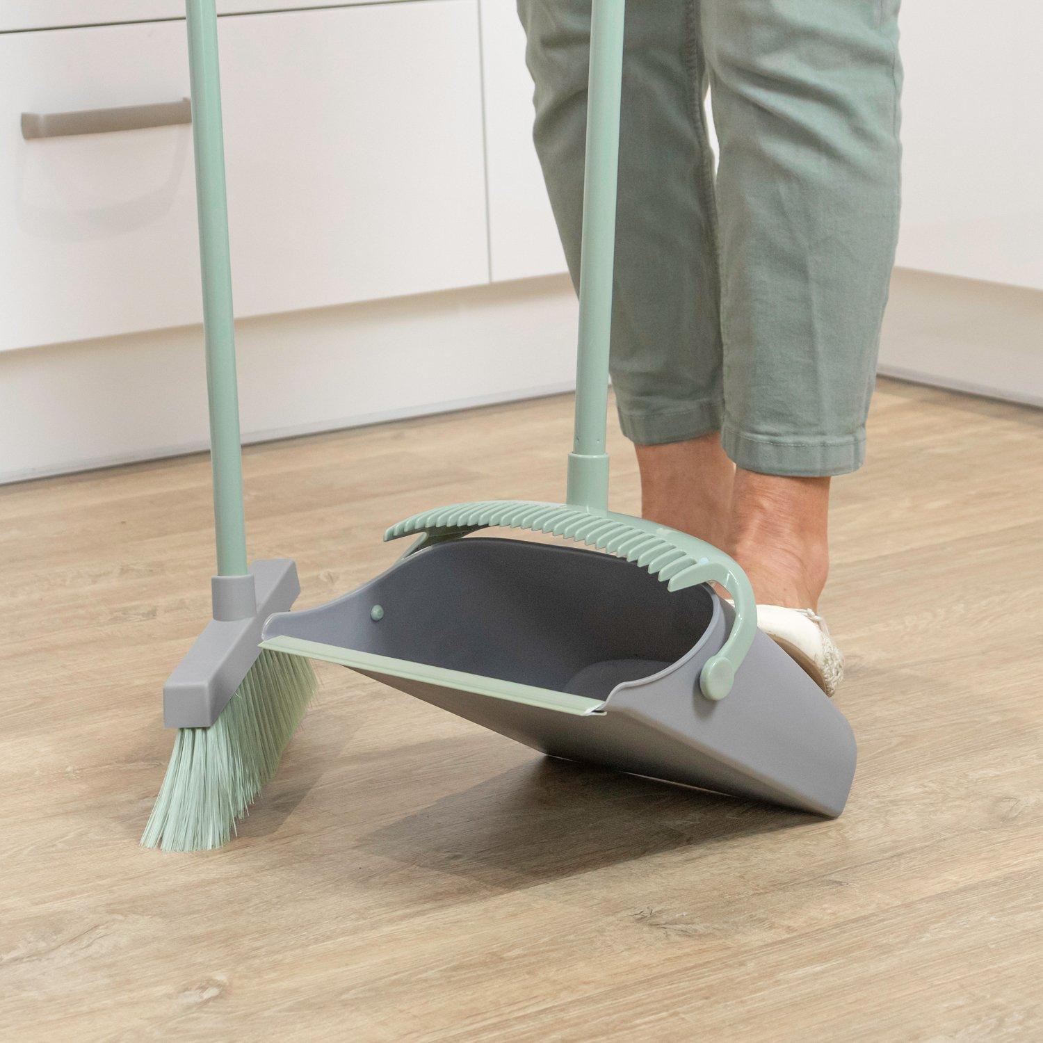Grey - JVL - JVL Long Handle Lobby Dustpan and Brush Set - Grey - 12