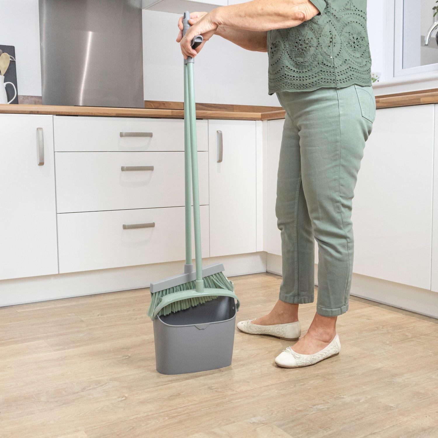 Grey - JVL - JVL Long Handle Lobby Dustpan and Brush Set - Grey - 14