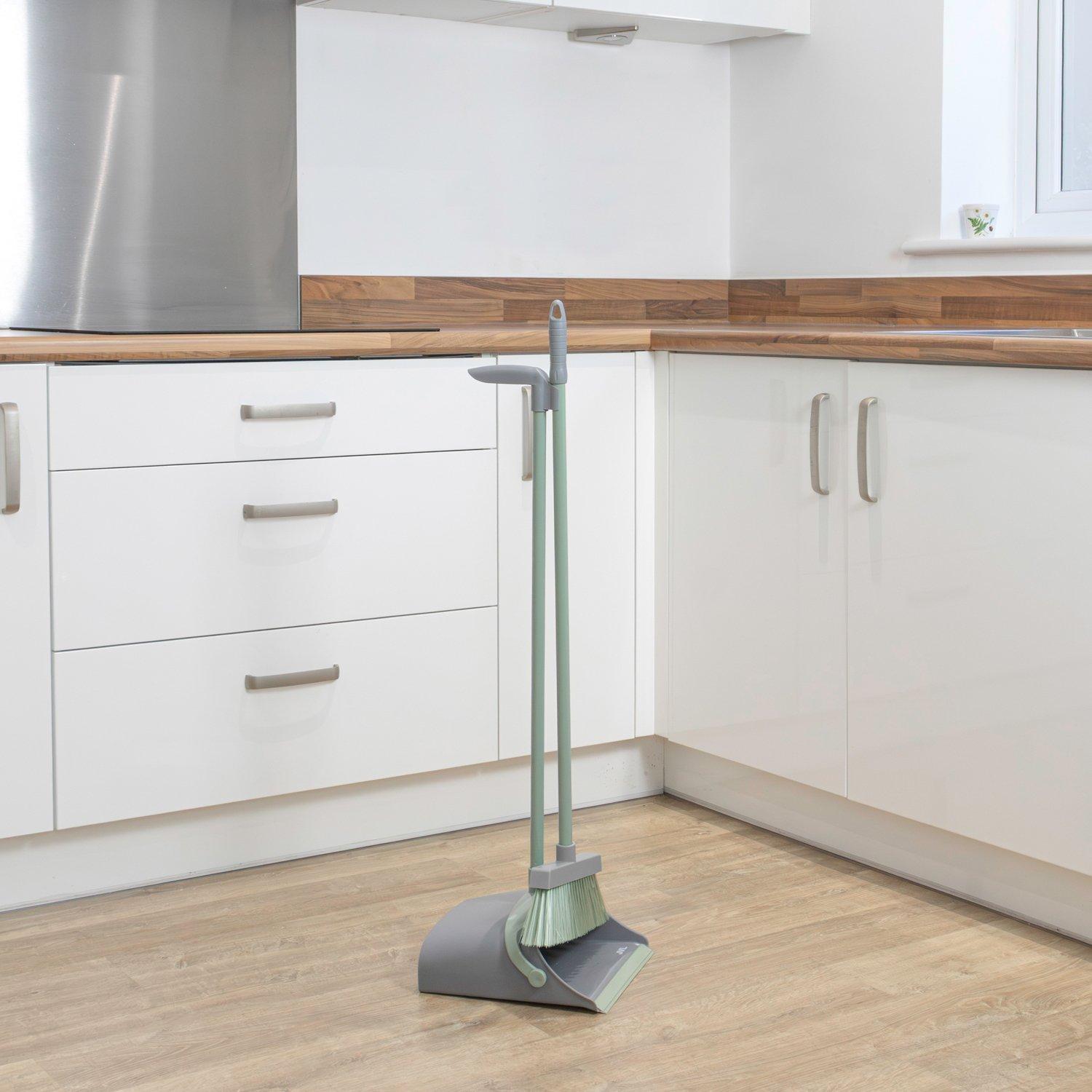 Grey - JVL - JVL Long Handle Lobby Dustpan and Brush Set - Grey - 9