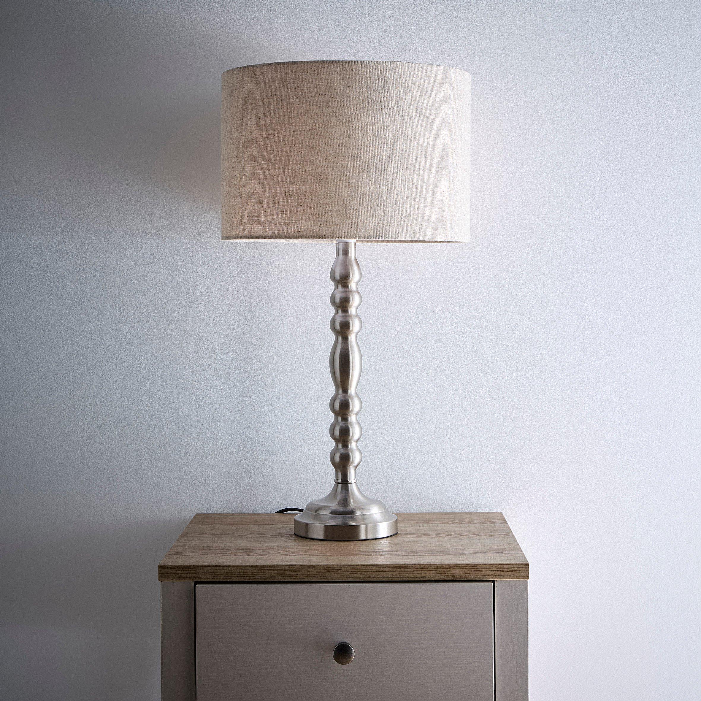 K Living  Rosa Table Lamp With Linen Shade Satin Nickel