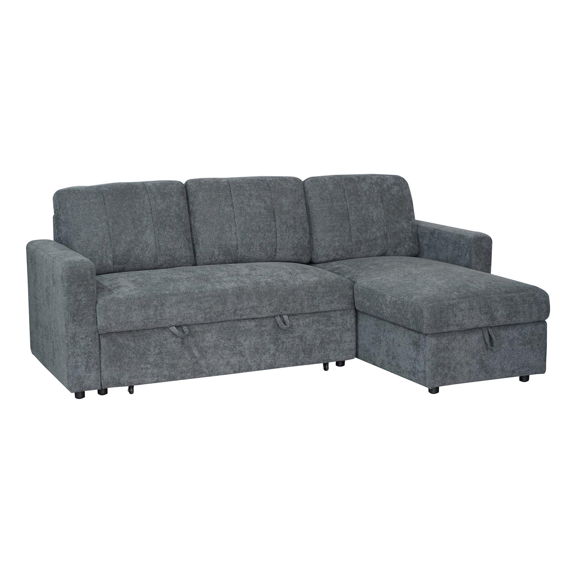 Charcoal - Aspire - Nexis Corner Sofa Bed with Storage, Chaise on the - 2