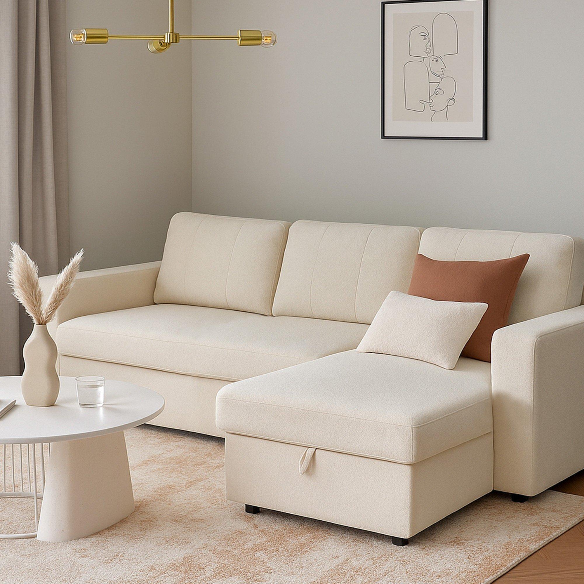 Aspire Nexis Corner Sofa Bed With Storage, Chaise On The Beige Size 3 Seater - Image 2