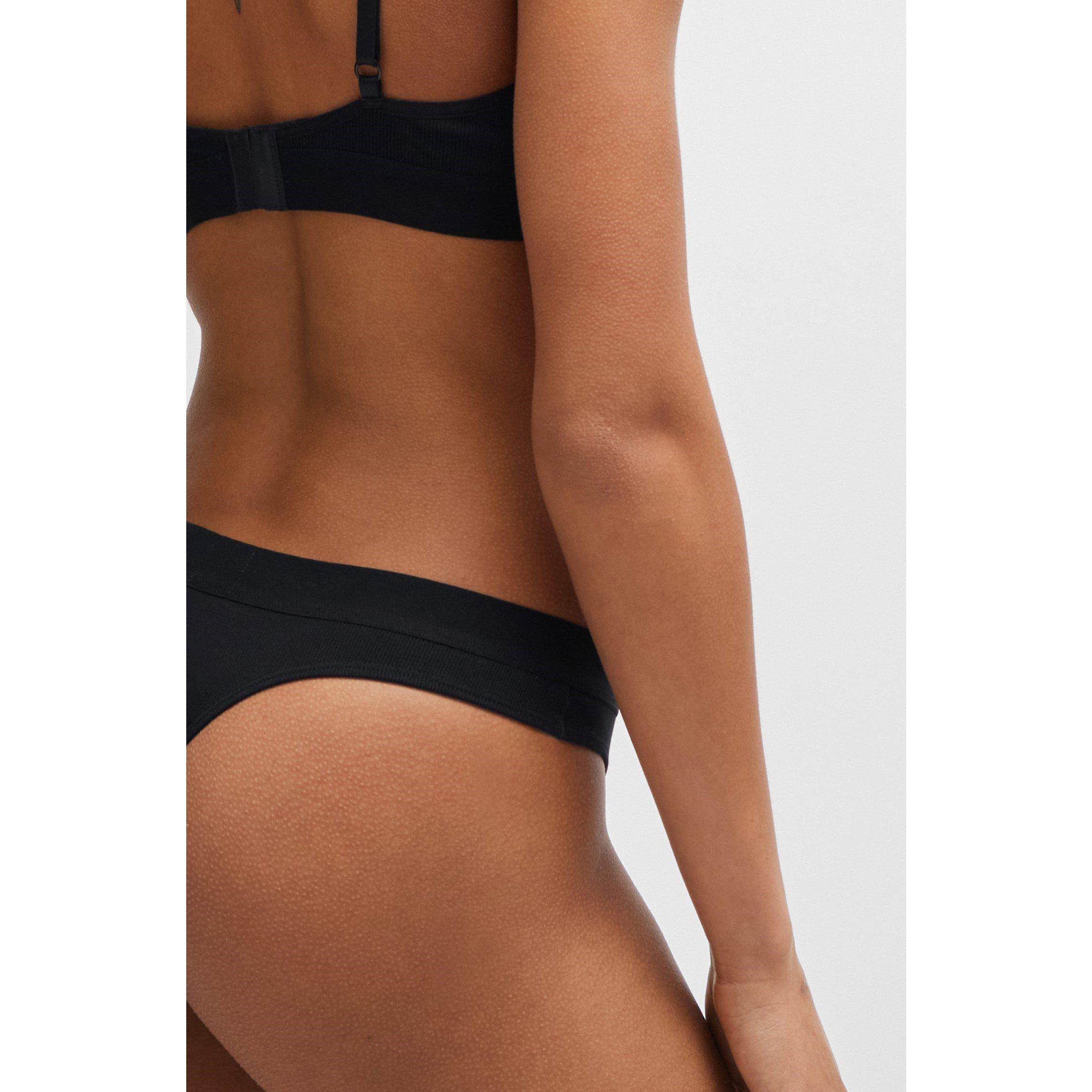 Black - Hugo - Stacked Logo Ribbed Thong - 3