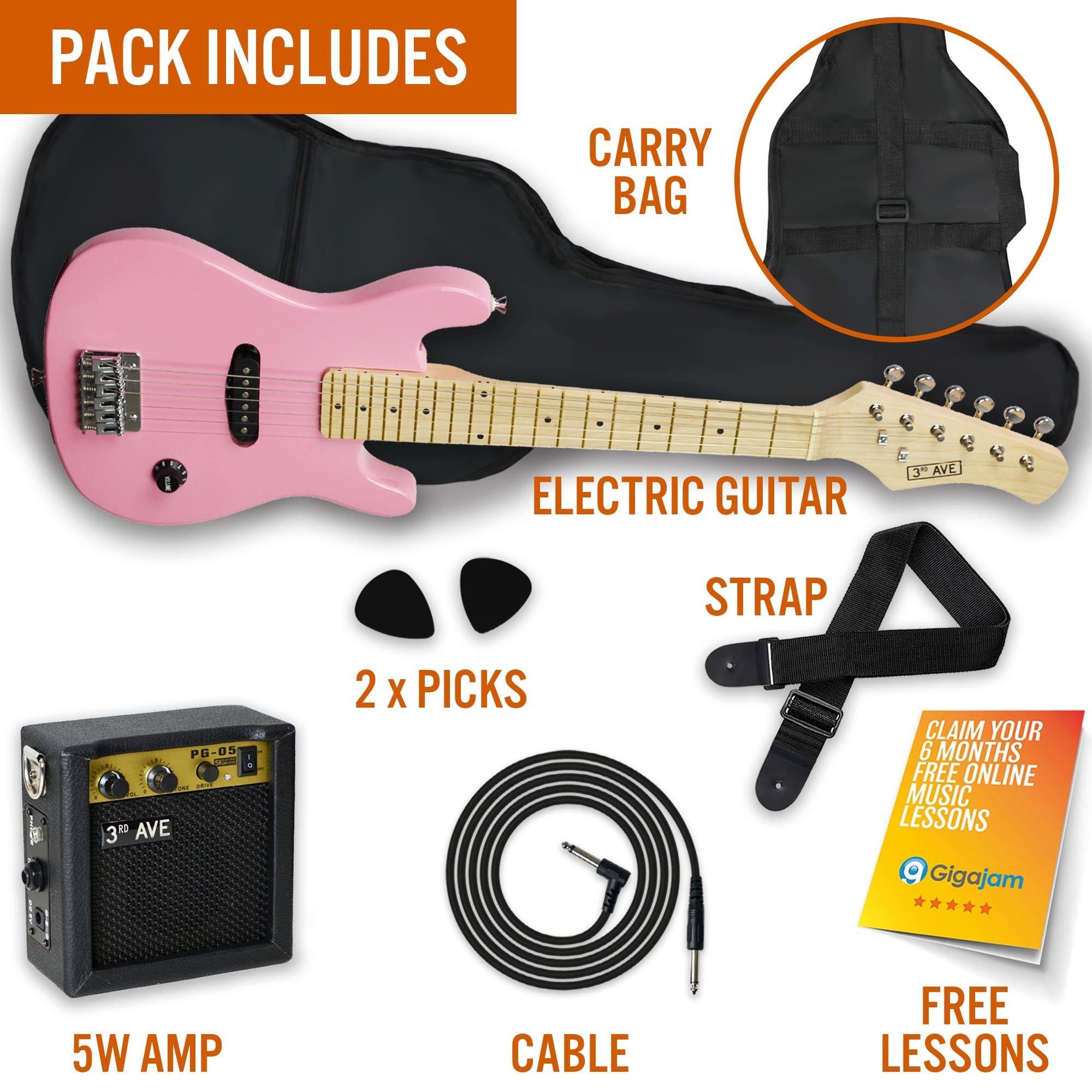 Pink - 3rd Avenue - 3rd Avenue Junior Electric Guitar Pack - Black & W - 3