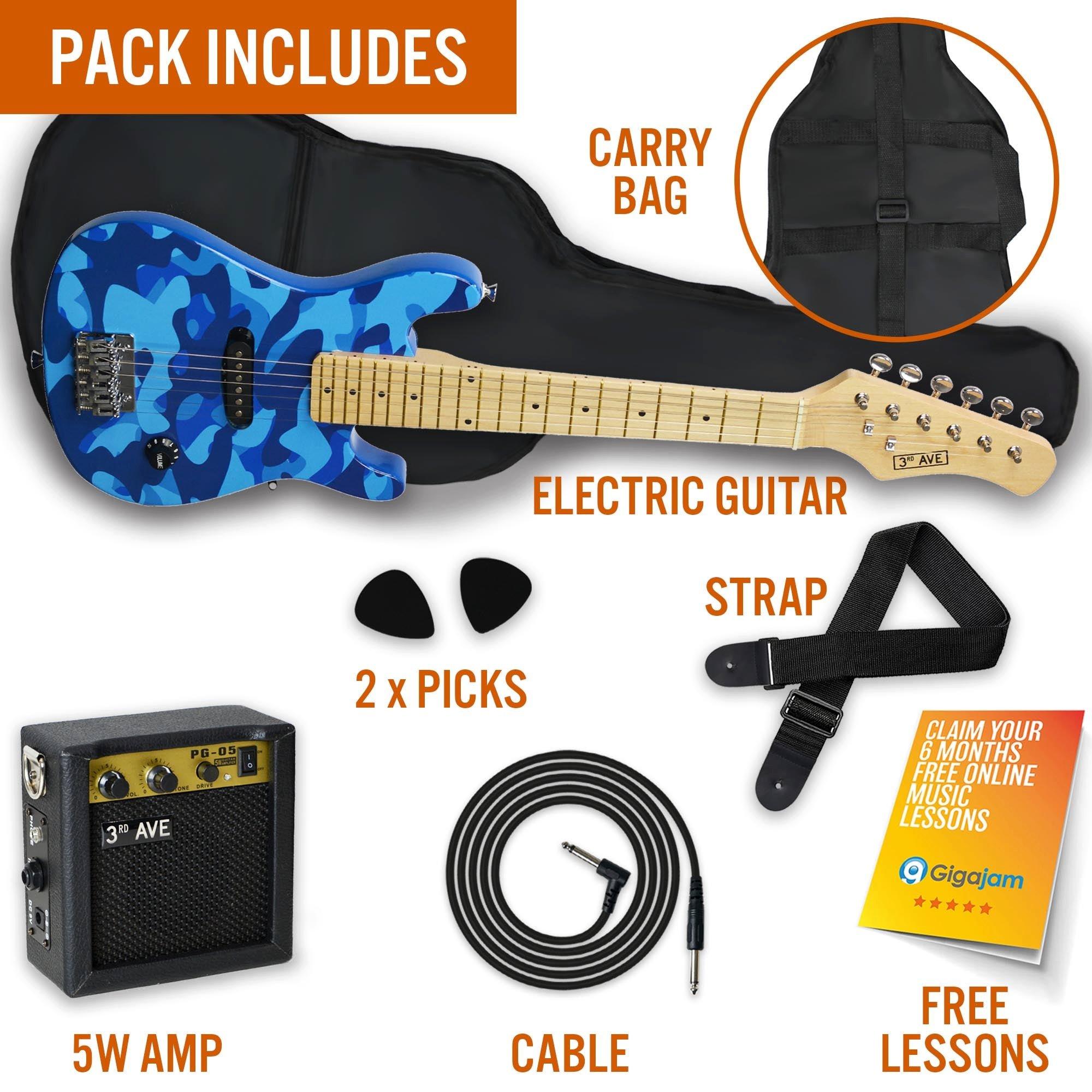 Blue Camo - 3rd Avenue - 3rd Avenue Junior Electric Guitar Pack - Black & W - 3