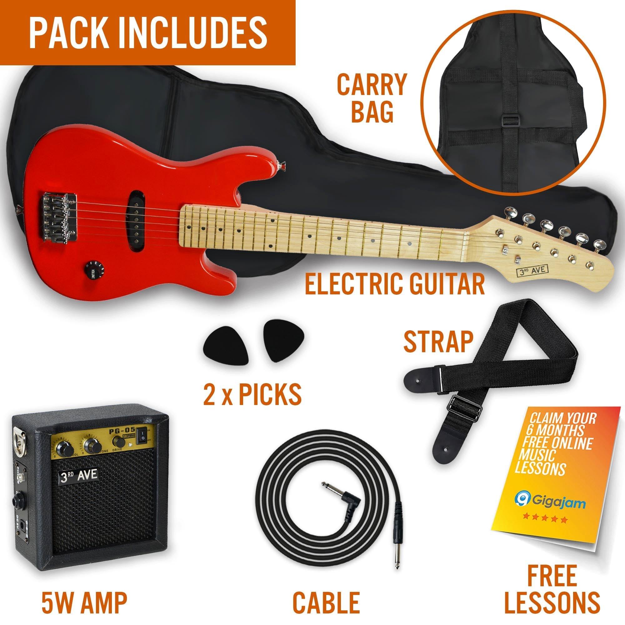 Red - 3rd Avenue - 3rd Avenue Junior Electric Guitar Pack - Black & W - 3