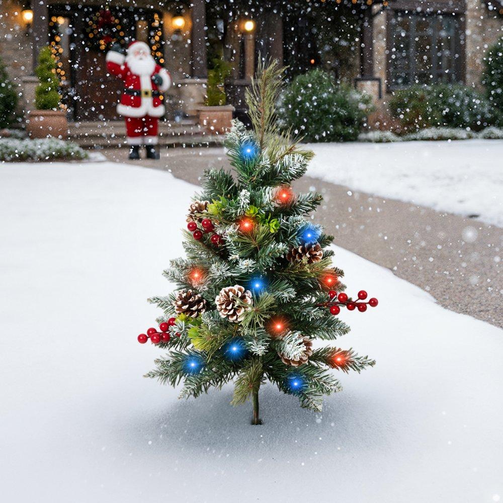 Green - LIFE IDEAS - Christmas Tree Ground Stake with Light and Timer - 1