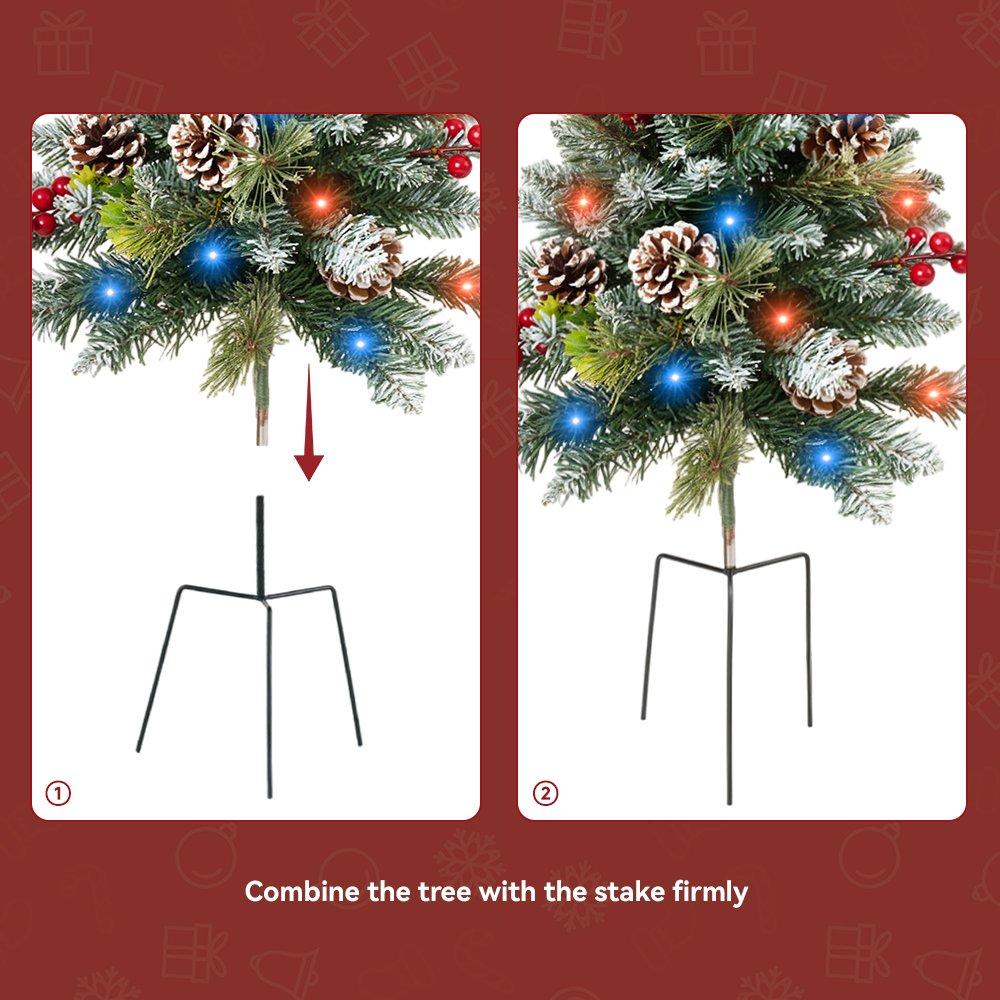Green - LIFE IDEAS - Christmas Tree Ground Stake with Light and Timer - 8