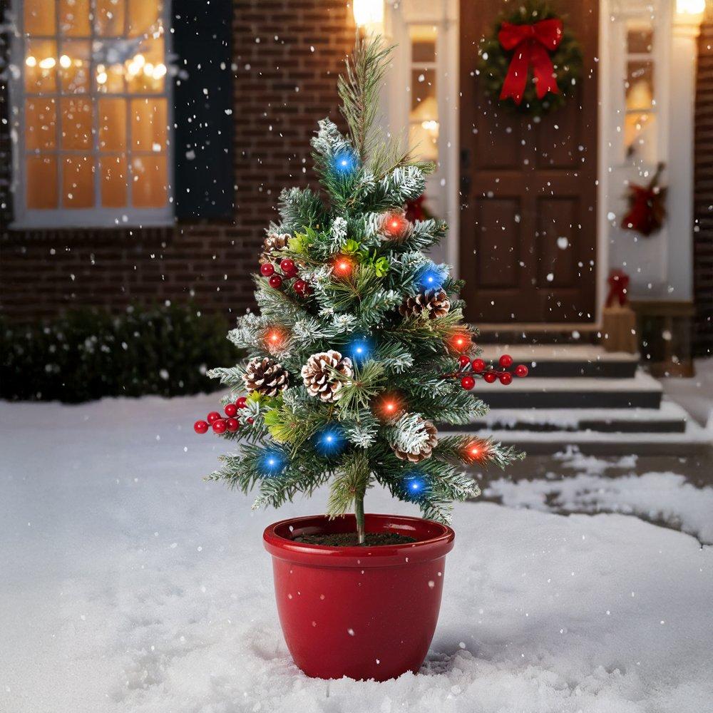 Green - LIFE IDEAS - Christmas Tree Ground Stake with Light and Timer - 9